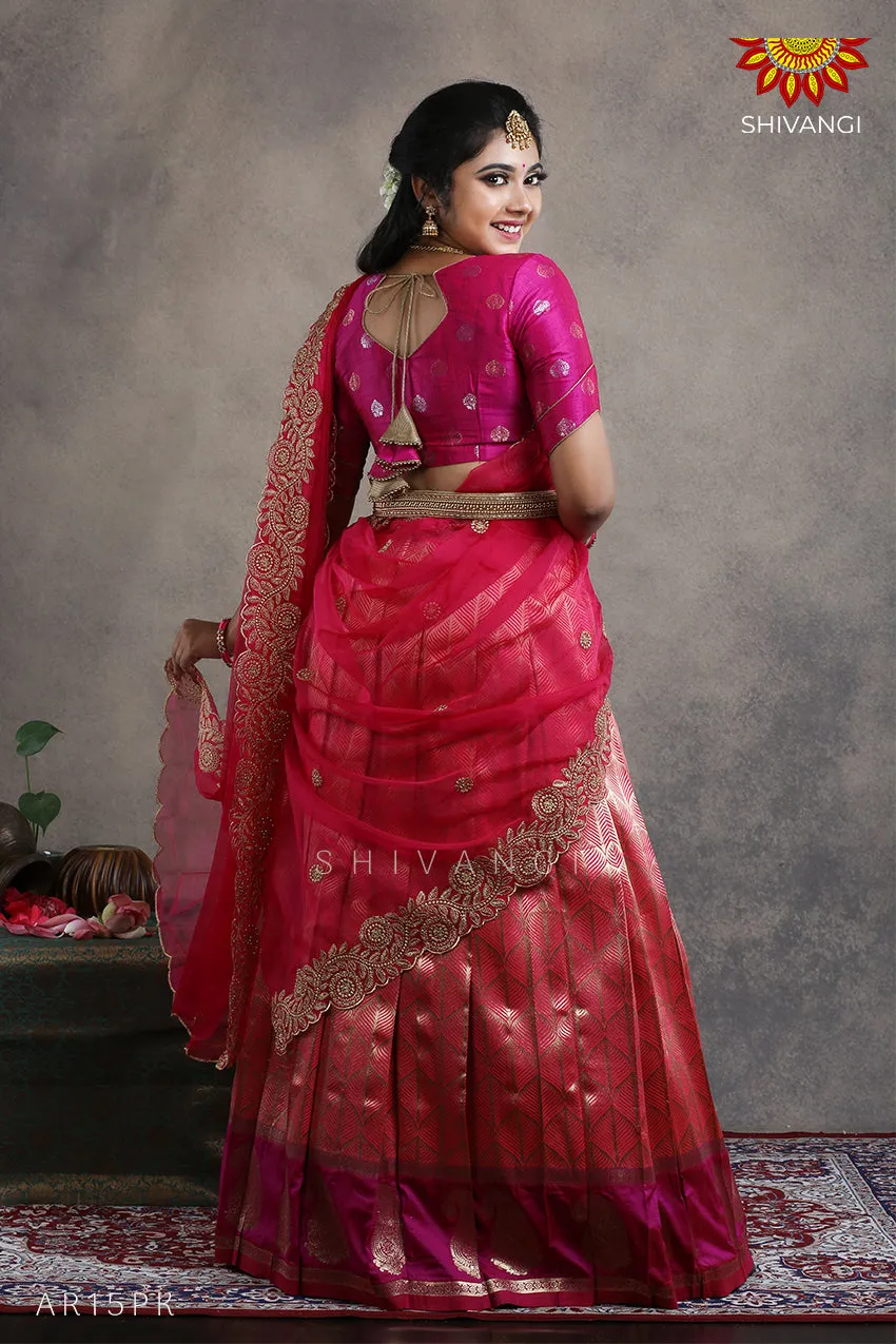 Girls  Summer Mango Half saree | Langa Davani - Pink