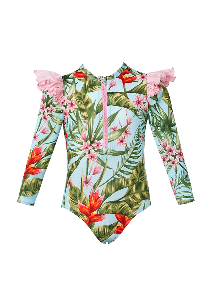 Girls Zipper Long Sleeve One Piece