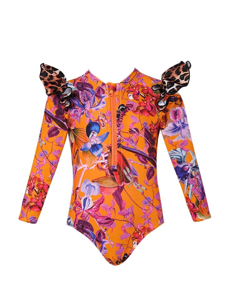 Girls Zipper Long Sleeve One Piece