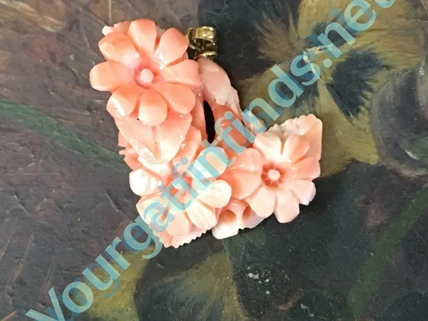 Gold & Hand-Carved Coral Pendant