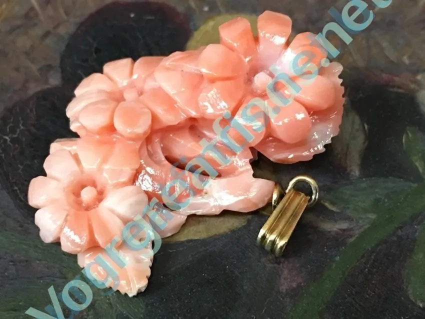 Gold & Hand-Carved Coral Pendant