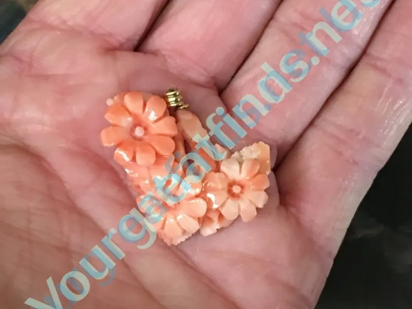 Gold & Hand-Carved Coral Pendant