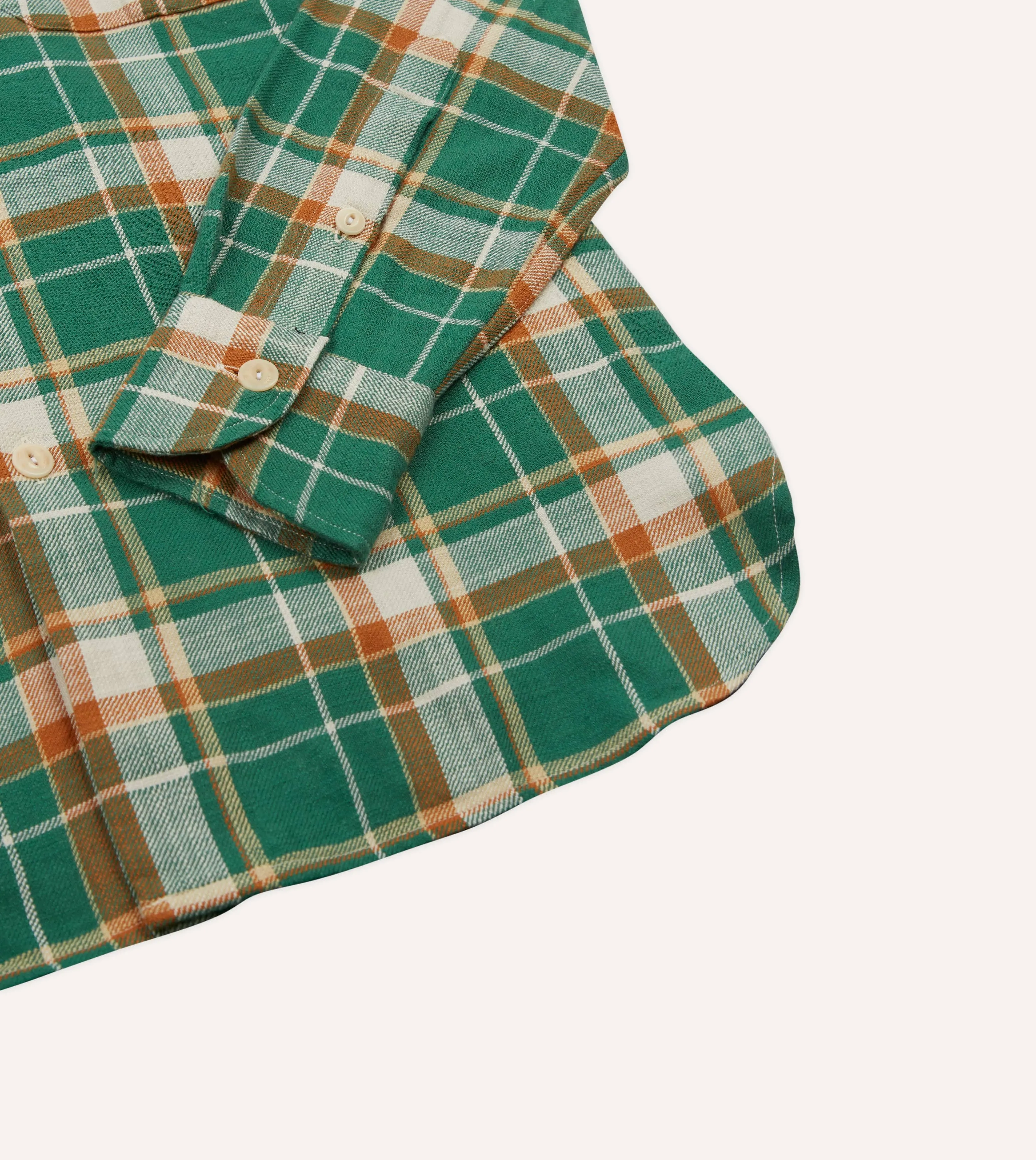 Green and Yellow Check Slub Brushed Cotton Two-Pocket Work Shirt