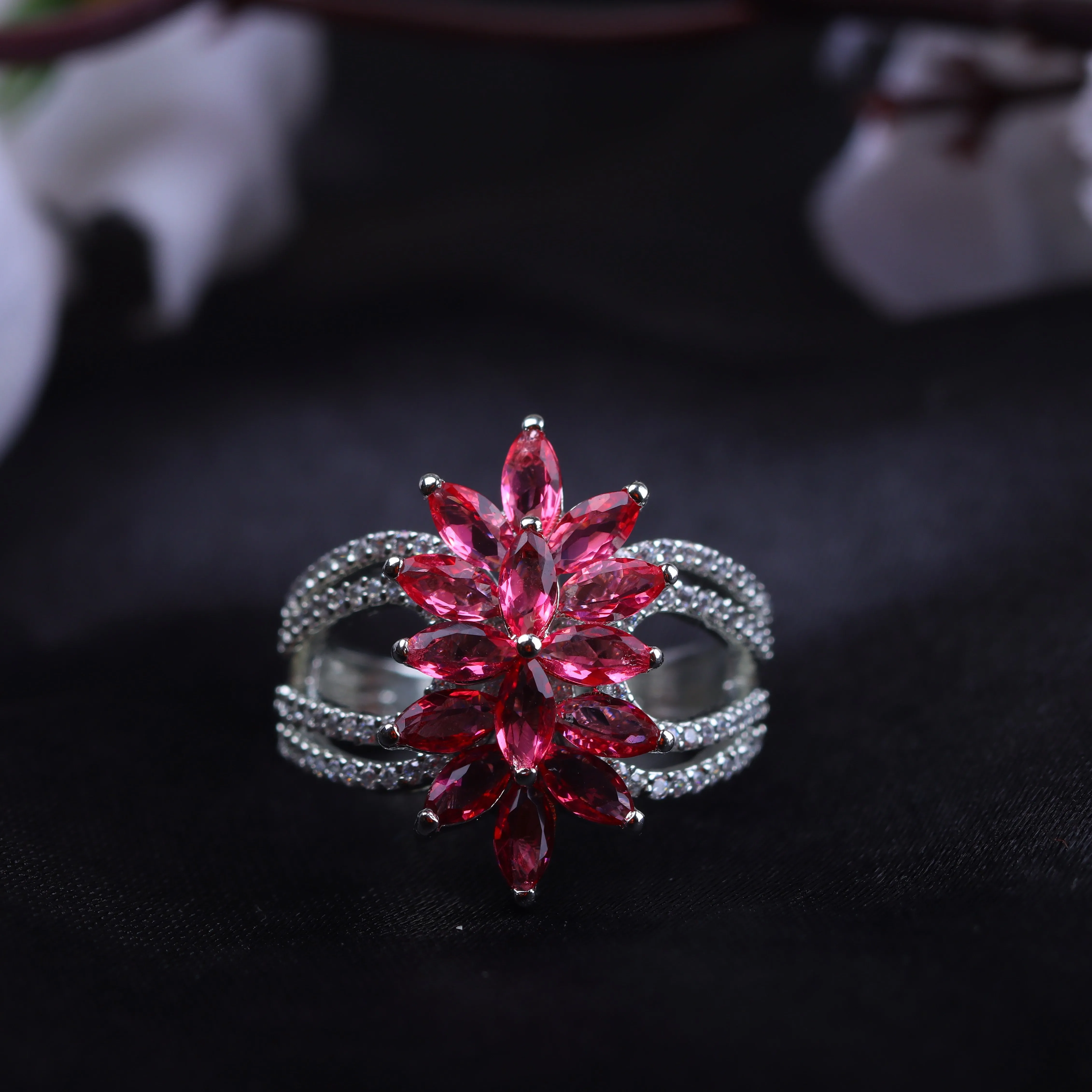 G.Silver Pink Flower Ring.