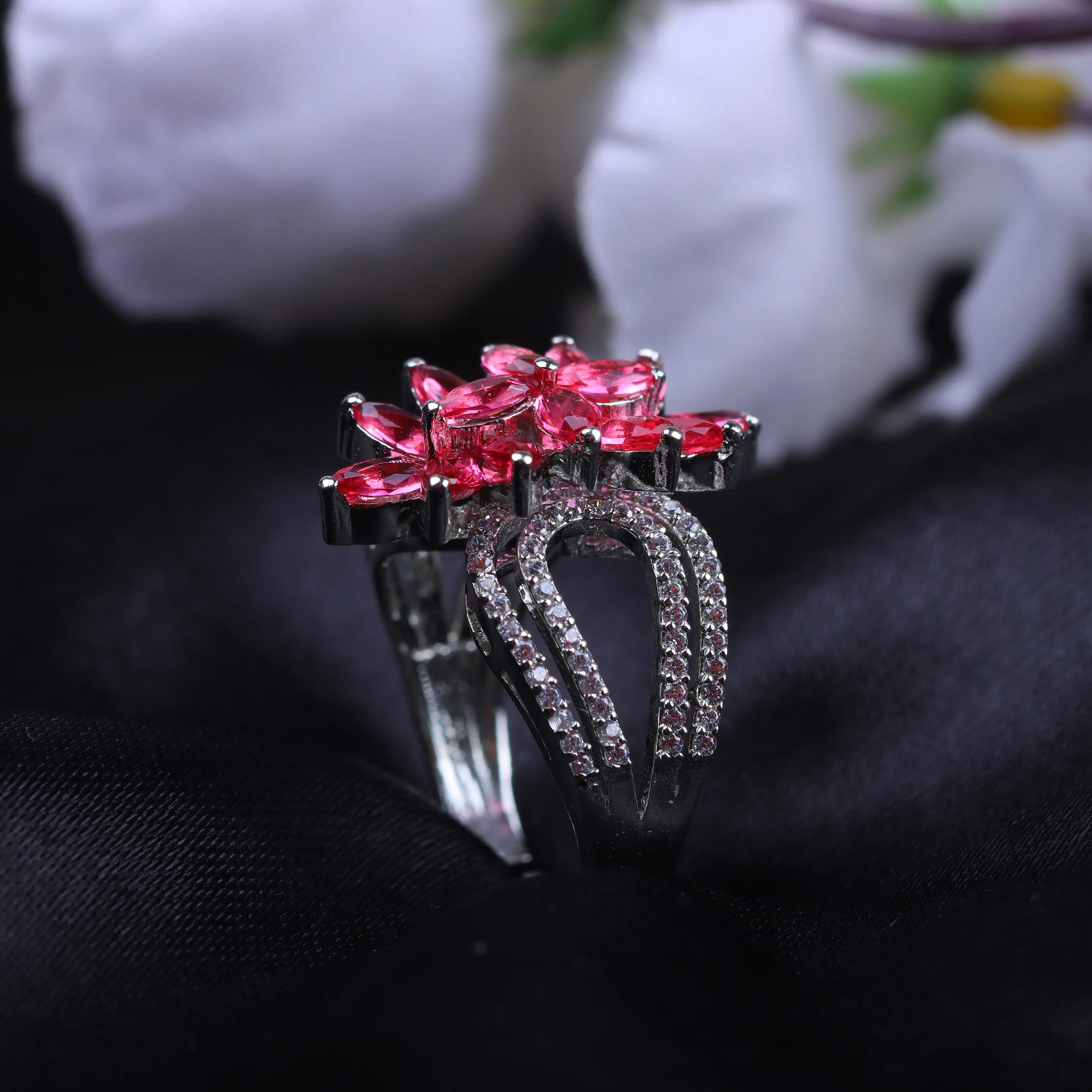 G.Silver Pink Flower Ring.