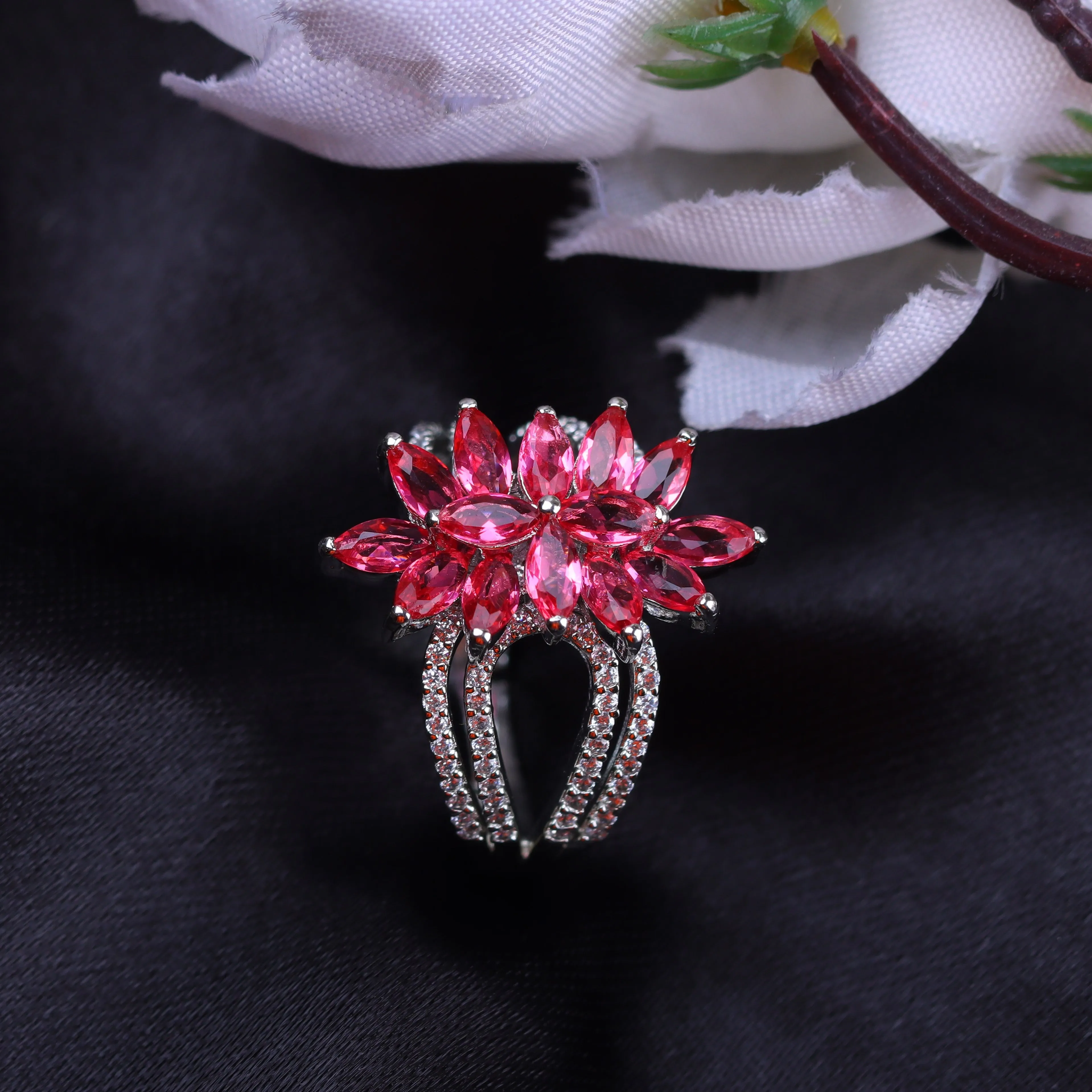 G.Silver Pink Flower Ring.