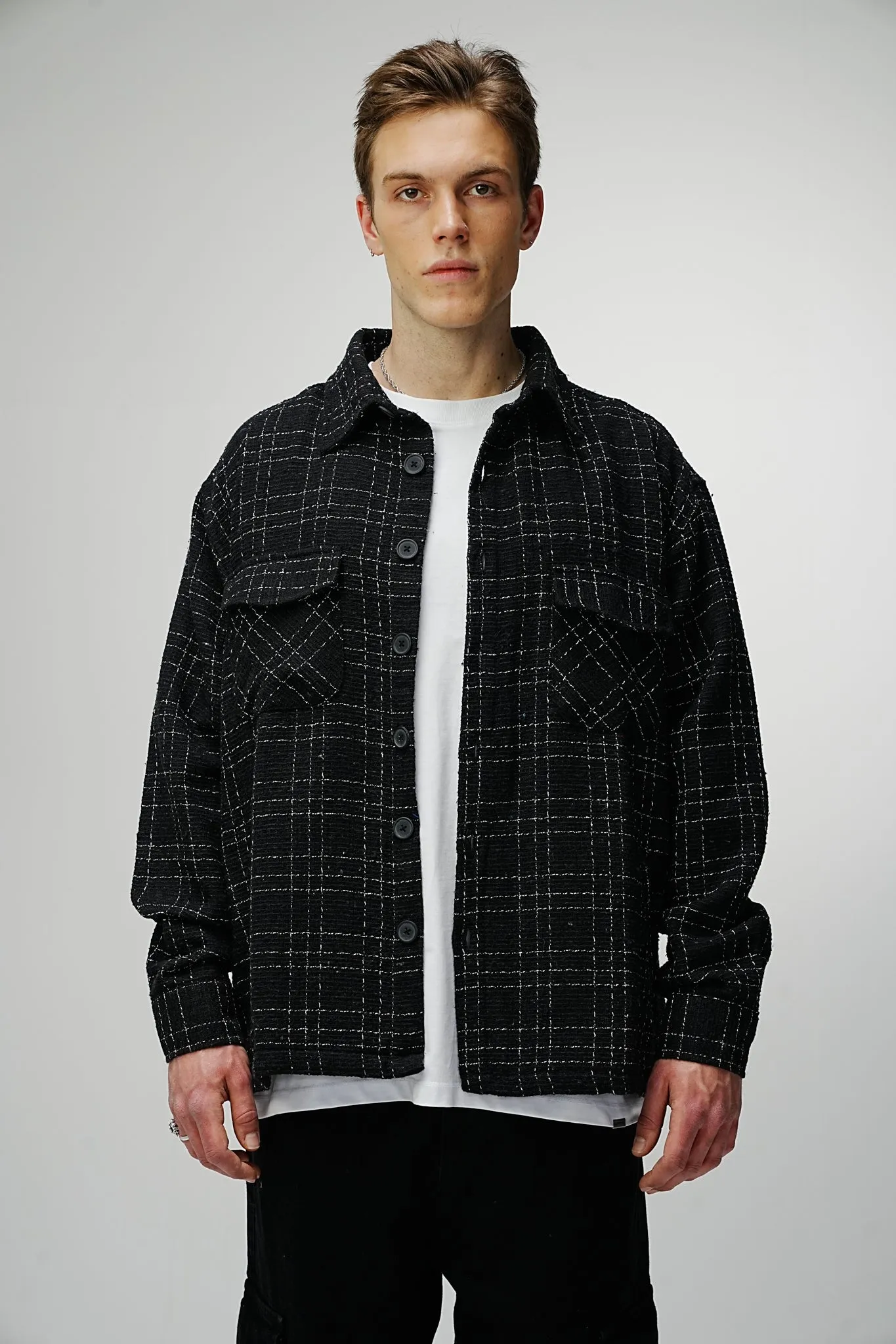 Heavy Flannel Oversized Shirt Midnight Black