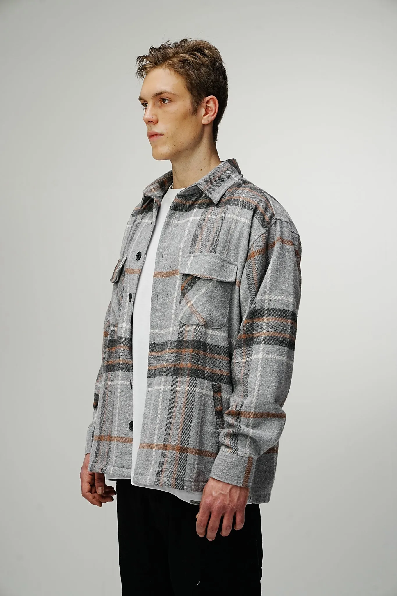 Heavy Oversized Flannel Shirt Grey Parrot