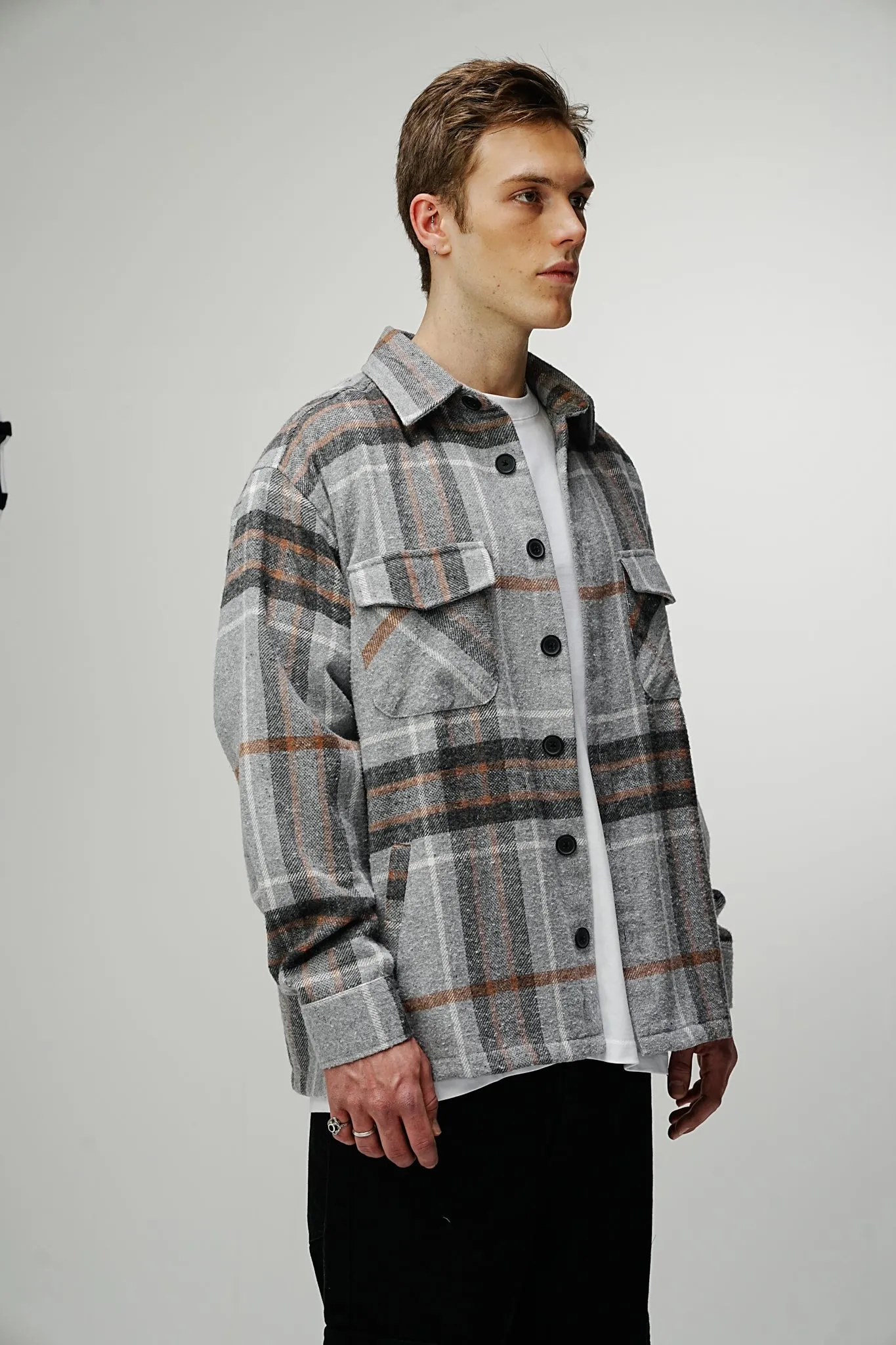 Heavy Oversized Flannel Shirt Grey Parrot