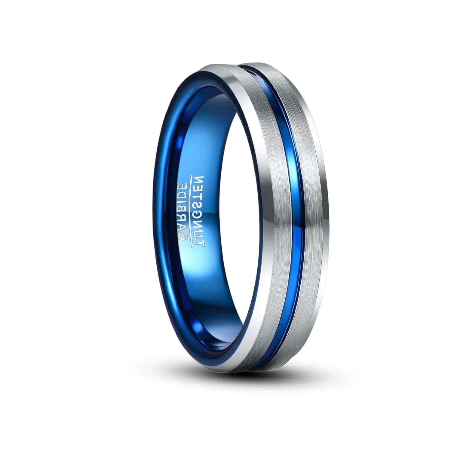 His & Her Cubic Zirconia Matte Blue Groove Tungsten Couple Rings Set