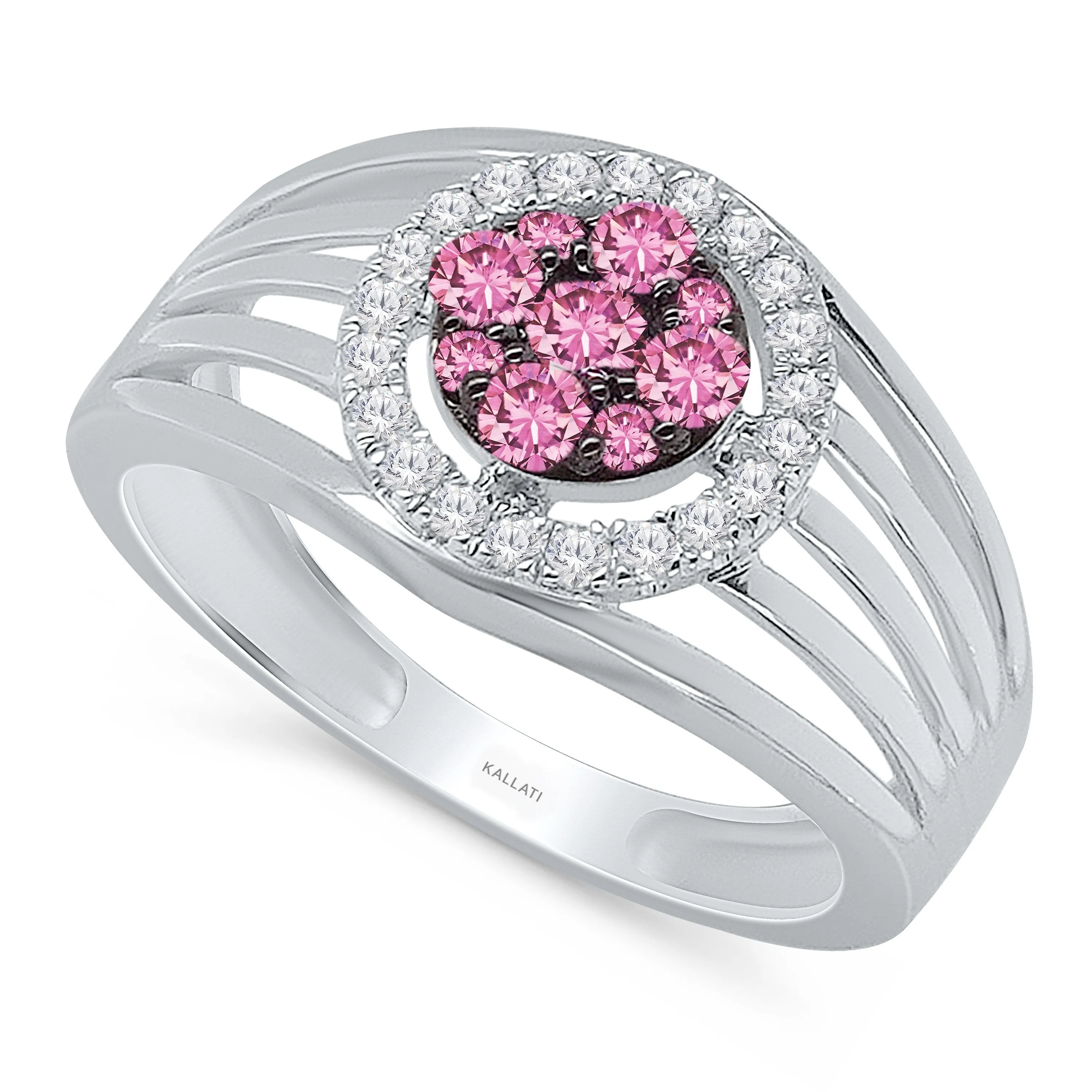 Kallati Heirloom Pink Sapphire & White Diamond Ring in 14K White Gold