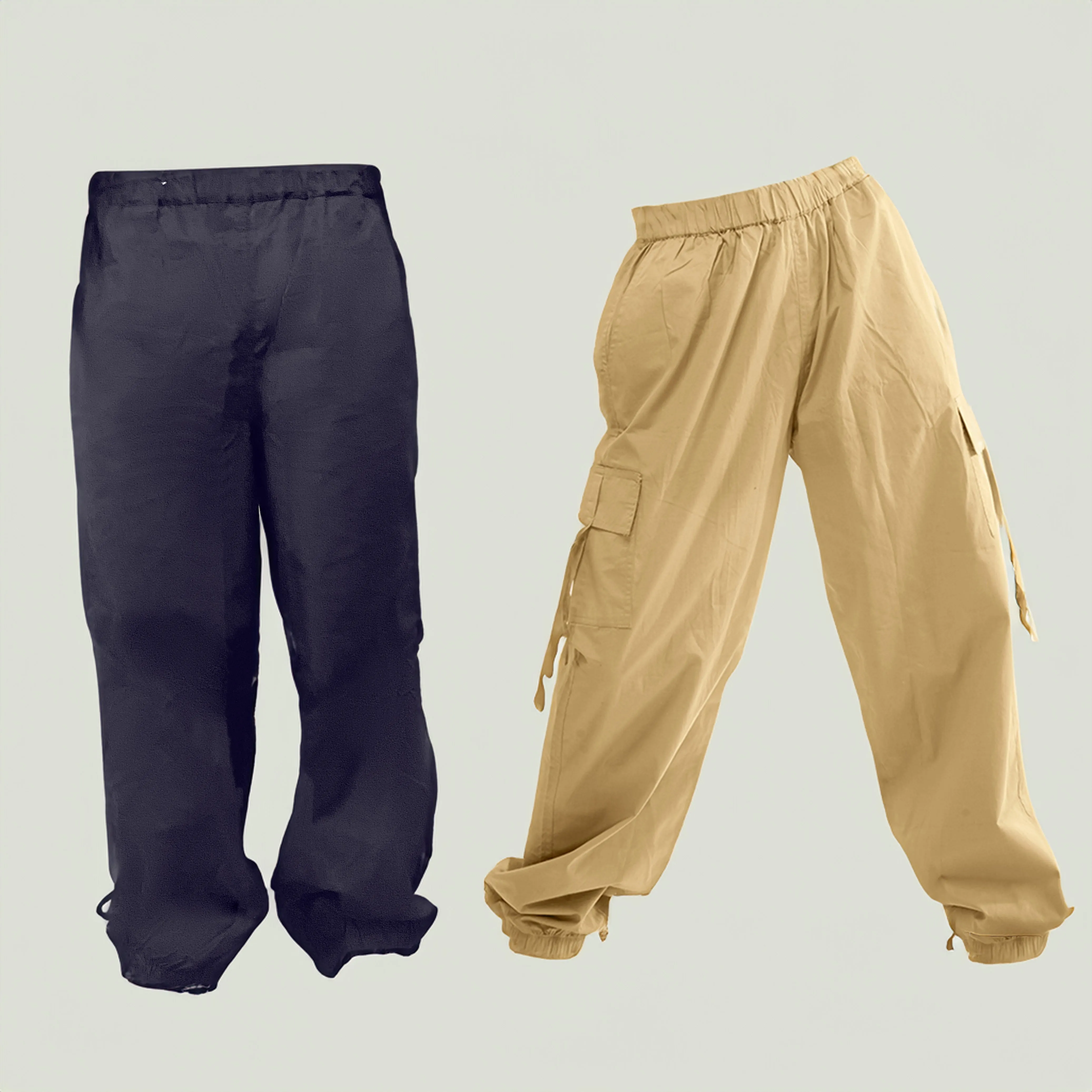 Khaki Cargo & Gunmetal Basic Parachute Pants Combo