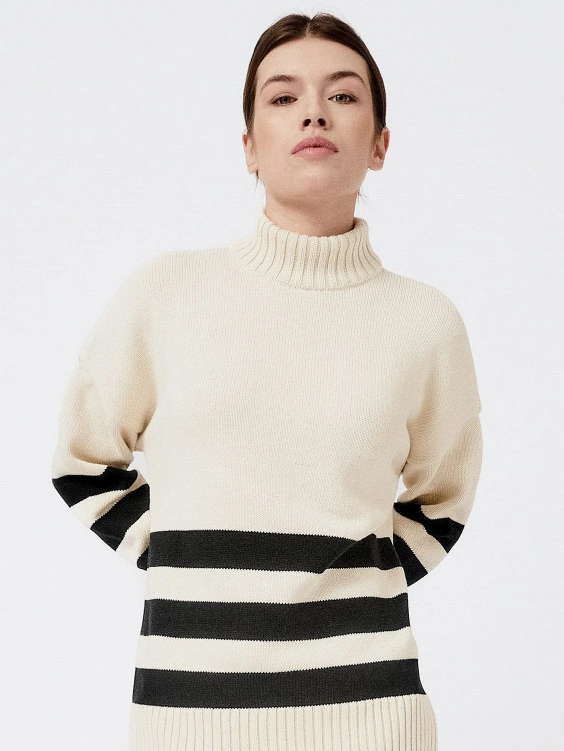 Knitted Organic Cotton Striped Rollneck Jumper | Multiple Colours