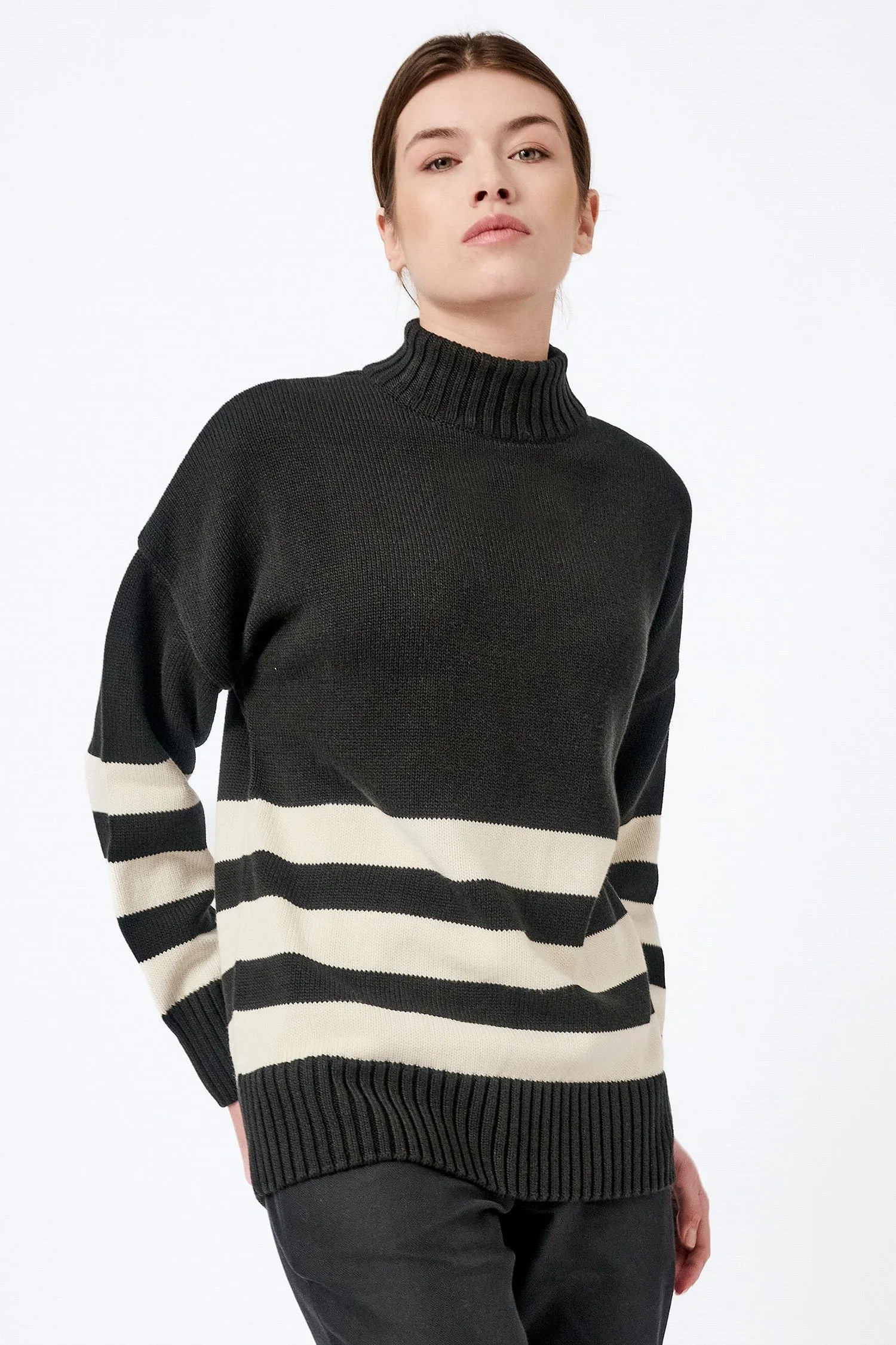 Knitted Organic Cotton Striped Rollneck Jumper | Multiple Colours