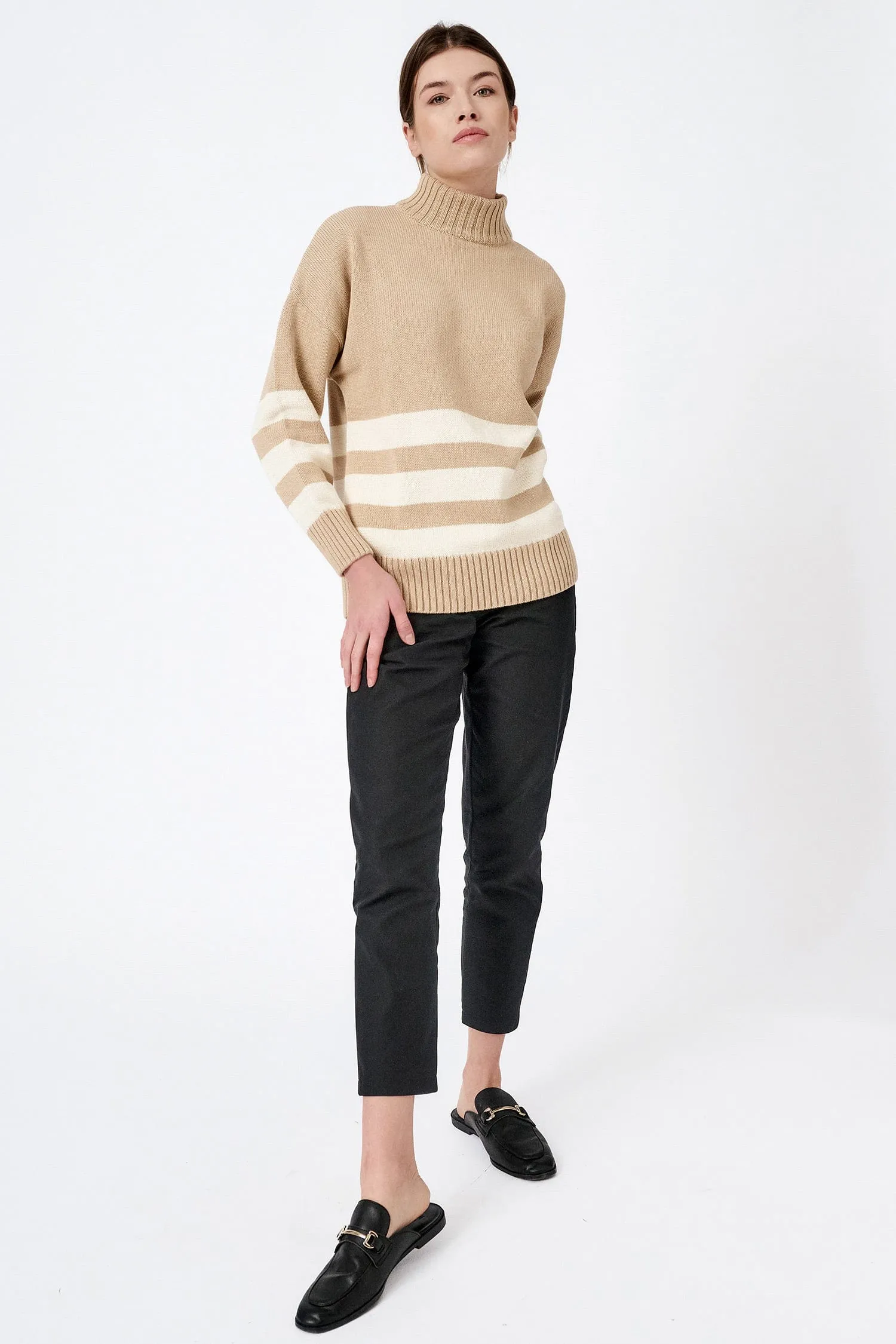 Knitted Organic Cotton Striped Rollneck Jumper | Multiple Colours