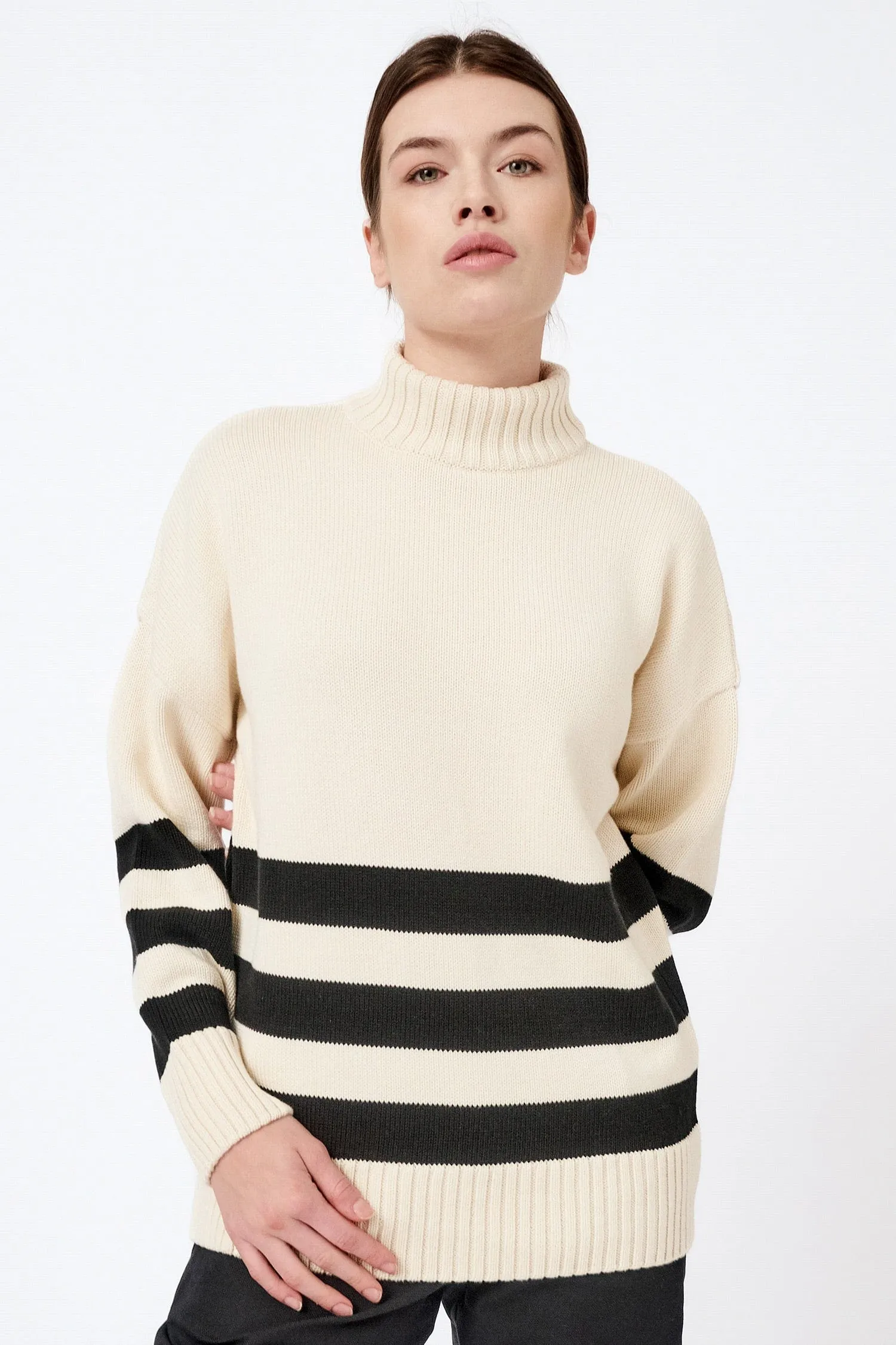 Knitted Organic Cotton Striped Rollneck Jumper | Multiple Colours