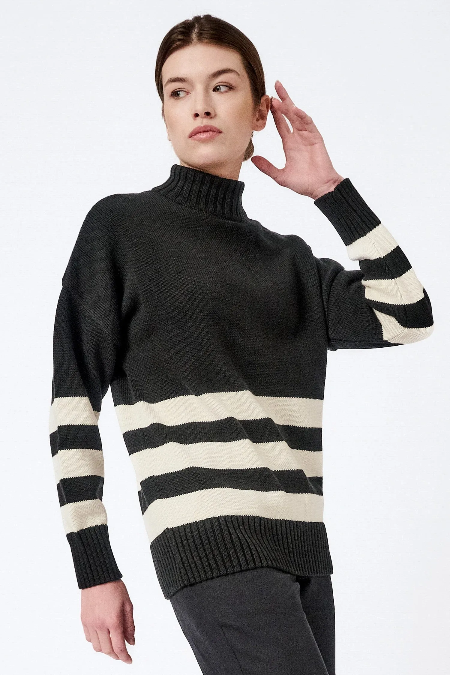 Knitted Organic Cotton Striped Rollneck Jumper | Multiple Colours