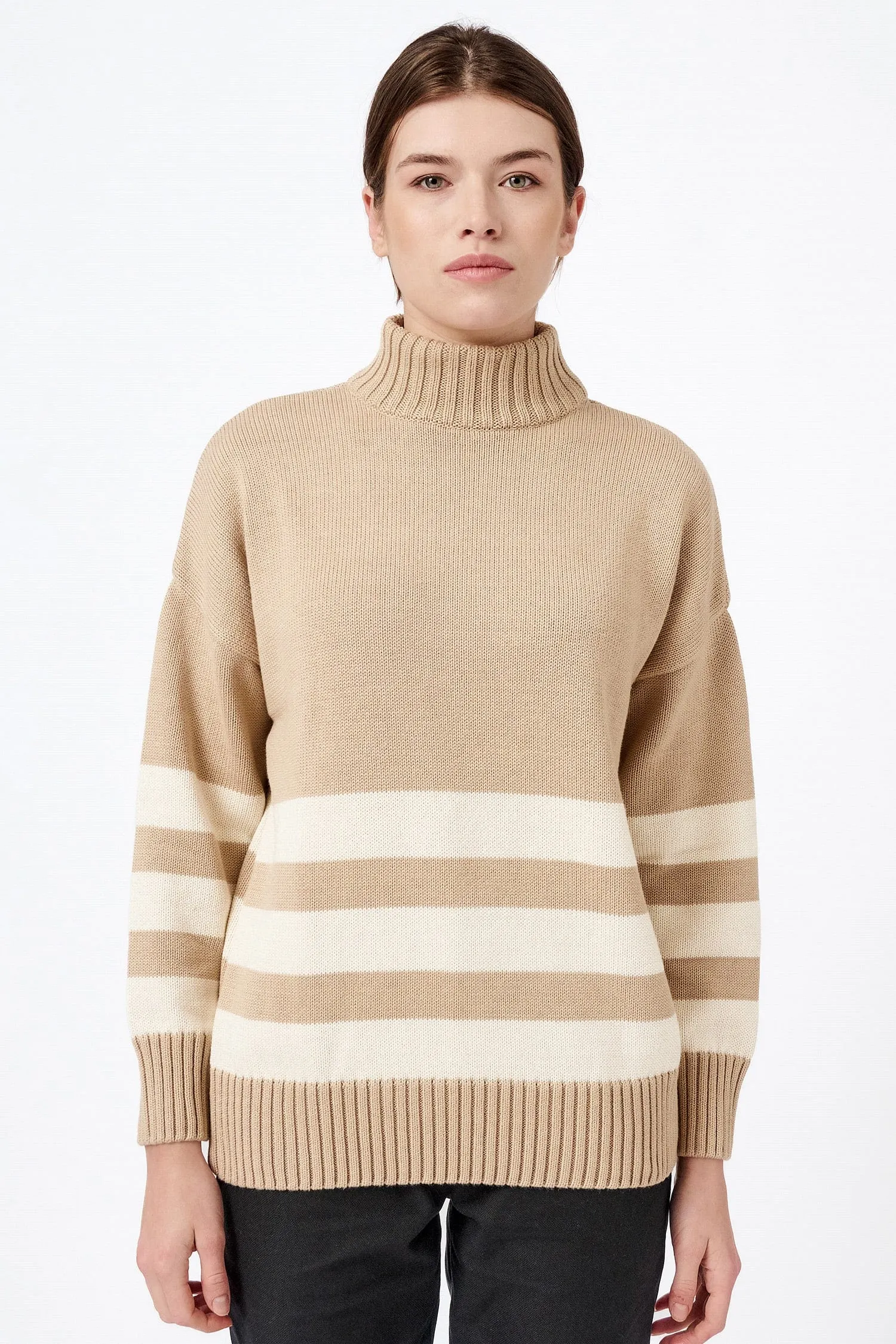 Knitted Organic Cotton Striped Rollneck Jumper | Multiple Colours