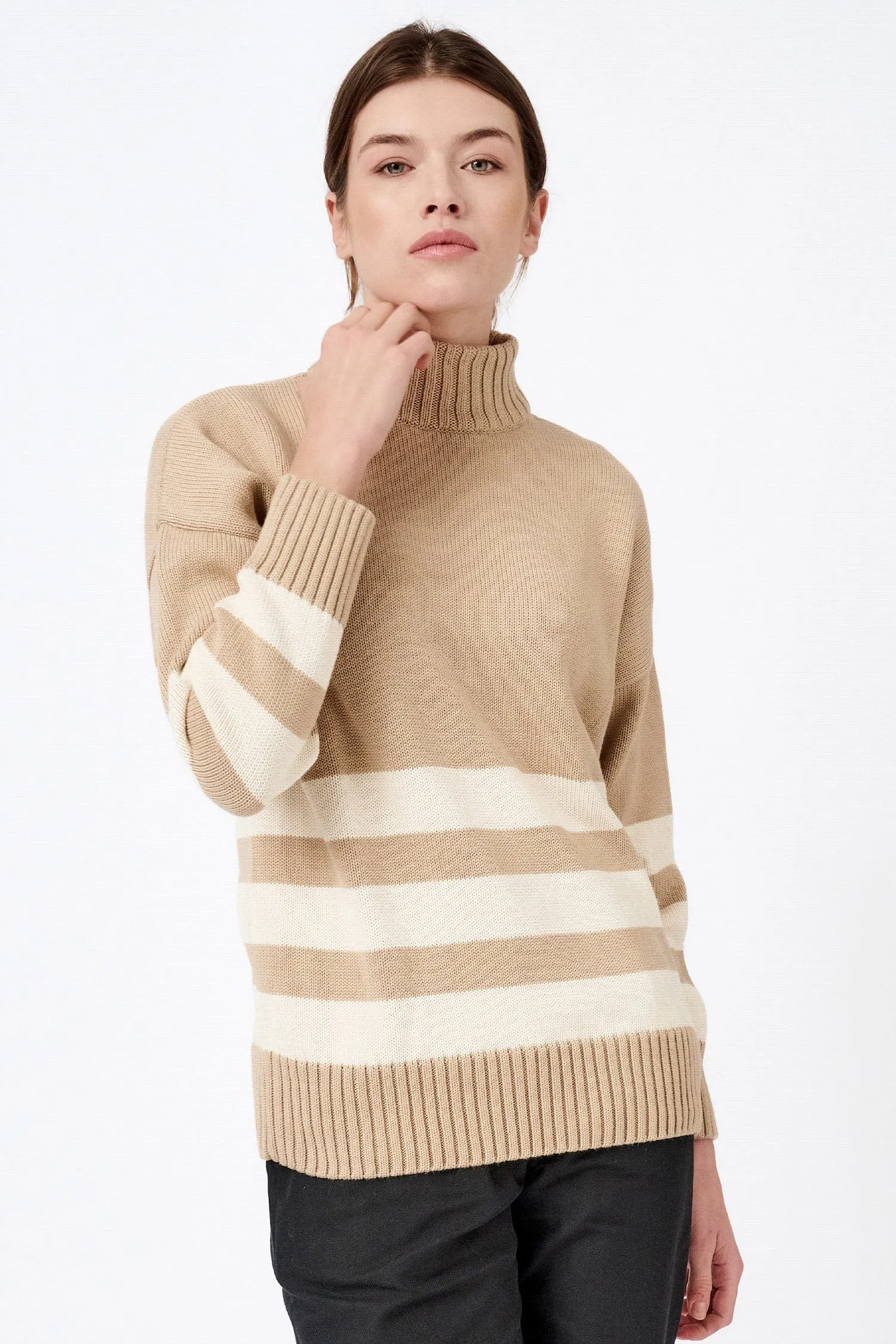 Knitted Organic Cotton Striped Rollneck Jumper | Multiple Colours