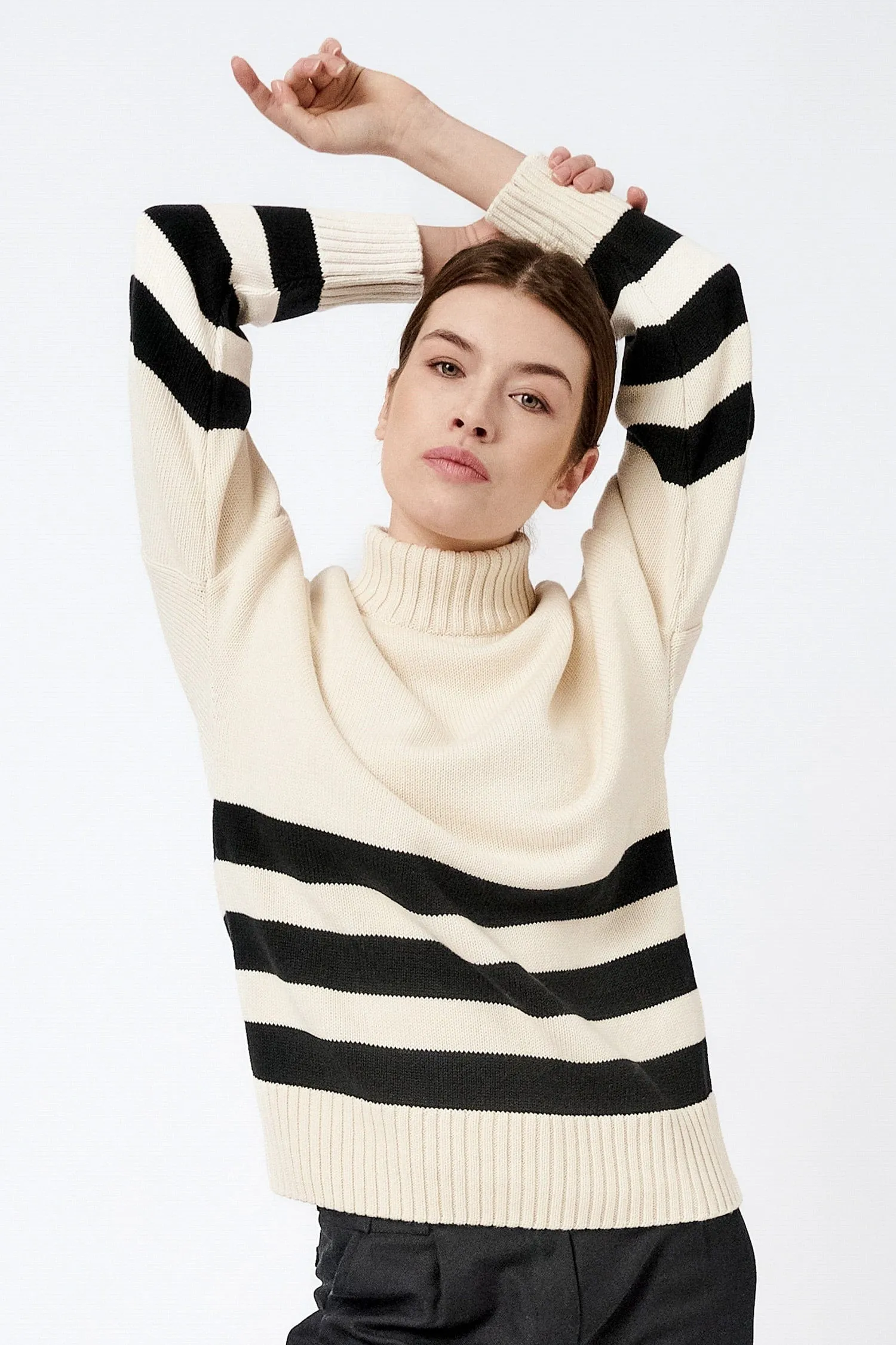 Knitted Organic Cotton Striped Rollneck Jumper | Multiple Colours