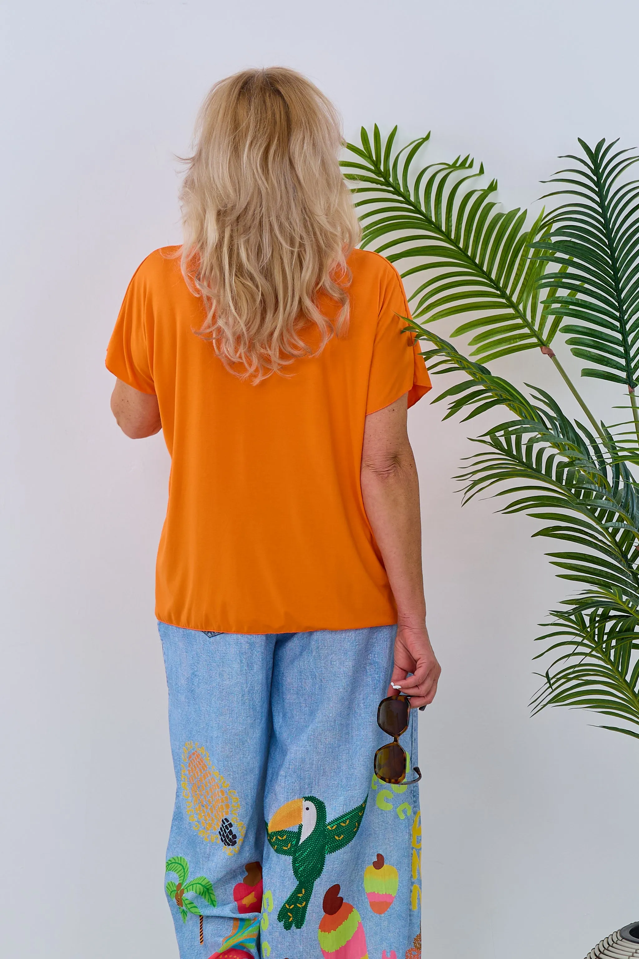 kurzarm Basic Shirt mit V-Ausschnitt, orange