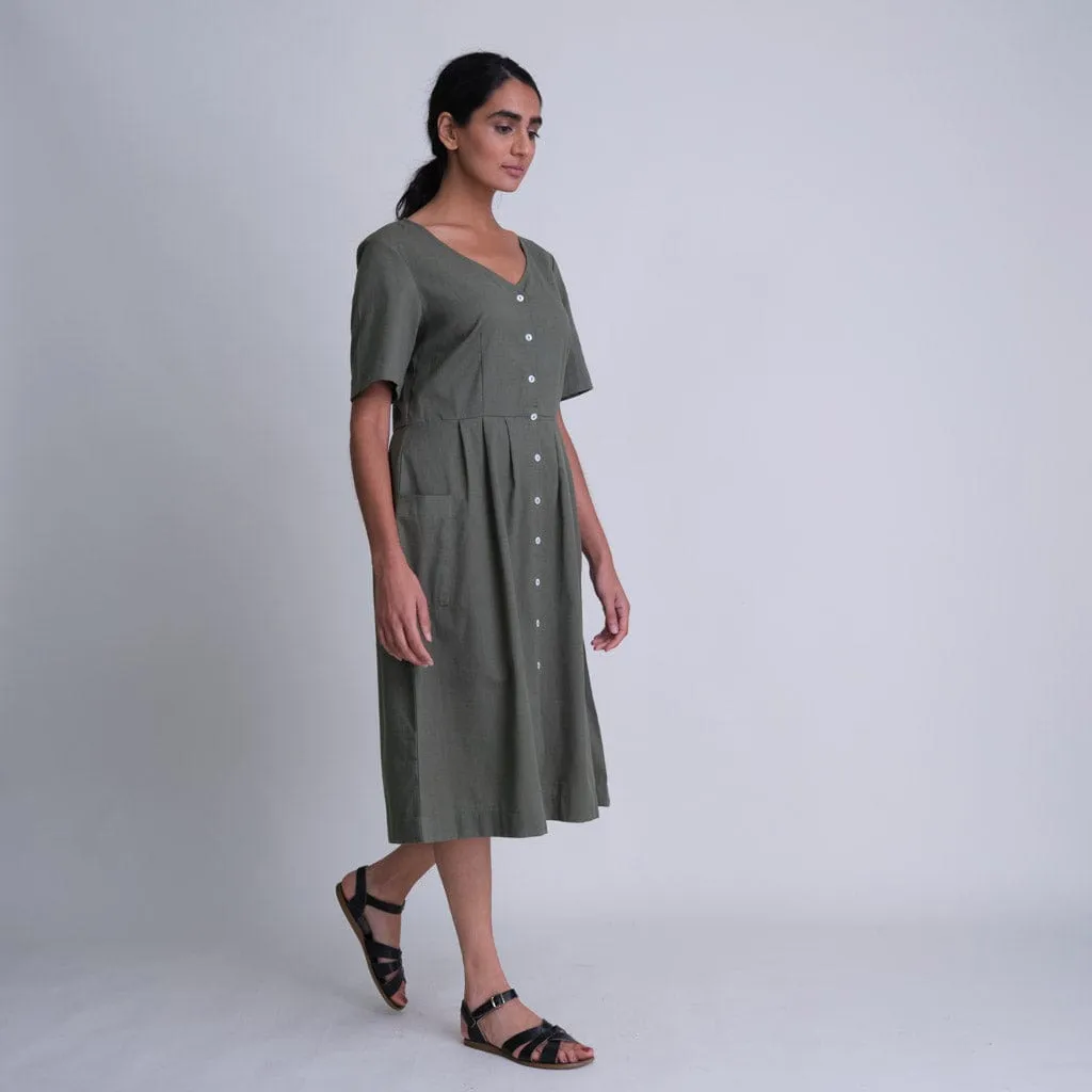 Lena Cotton & Linen Day Dress | Olive