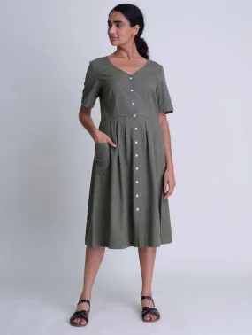 Lena Cotton & Linen Day Dress | Olive