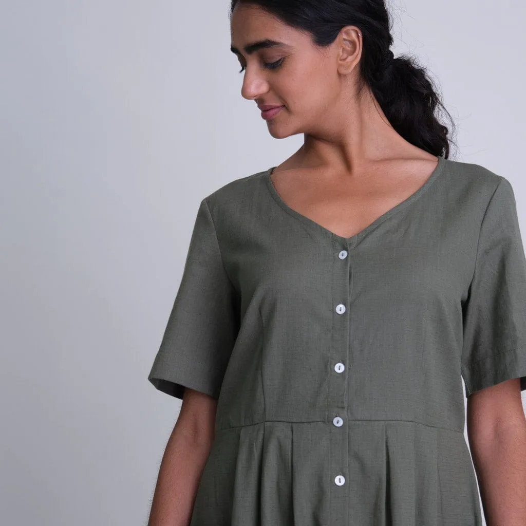 Lena Cotton & Linen Day Dress | Olive