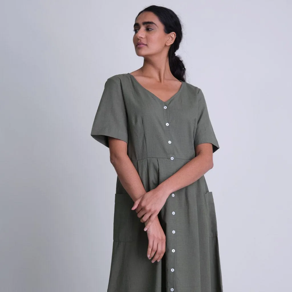 Lena Cotton & Linen Day Dress | Olive