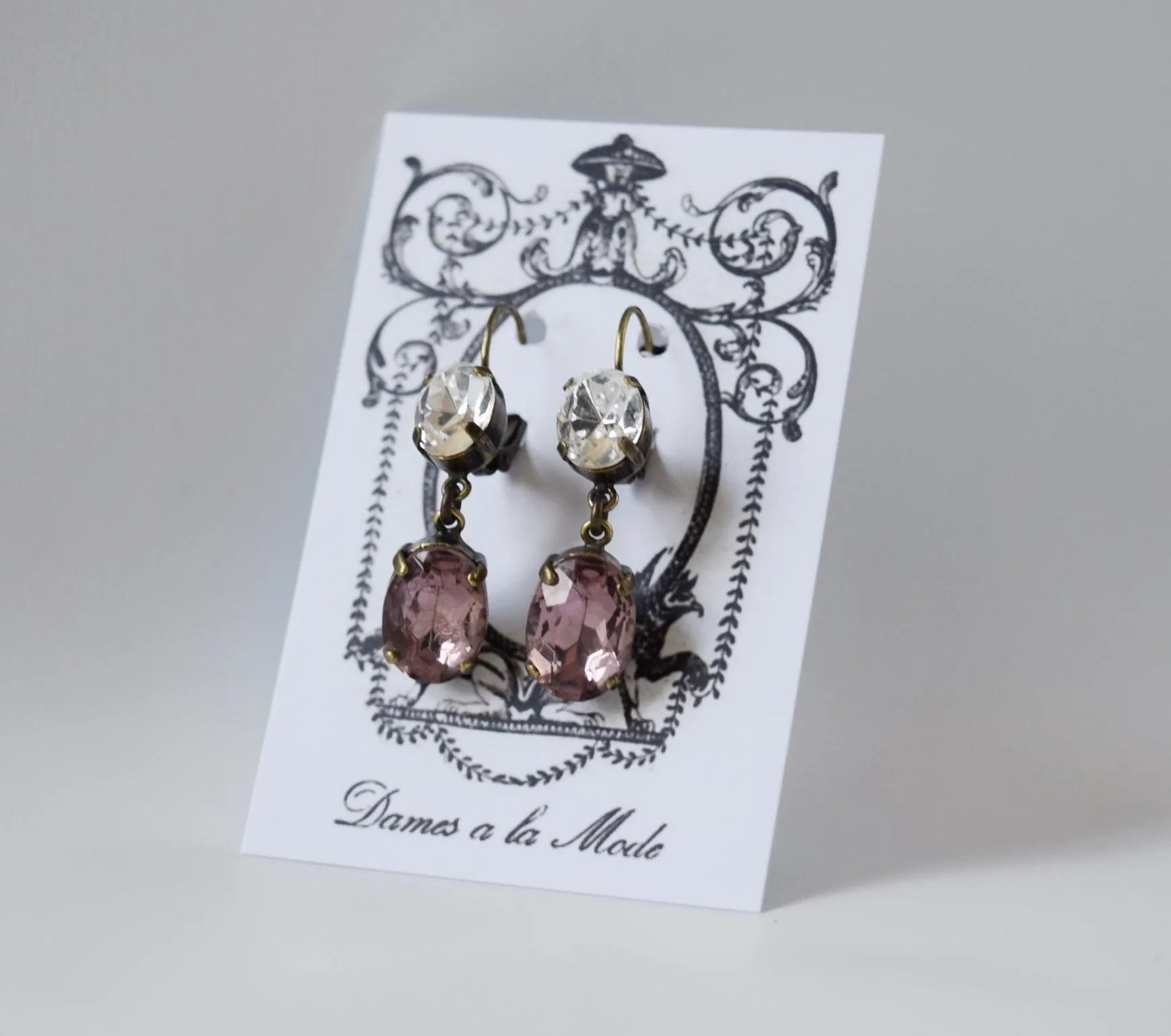 Light Purple and Crystal Earrings - 2 Stone