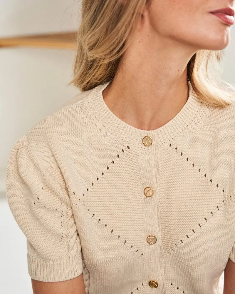 Lily Organic Cotton Knit Detail Cardigan | Ecru