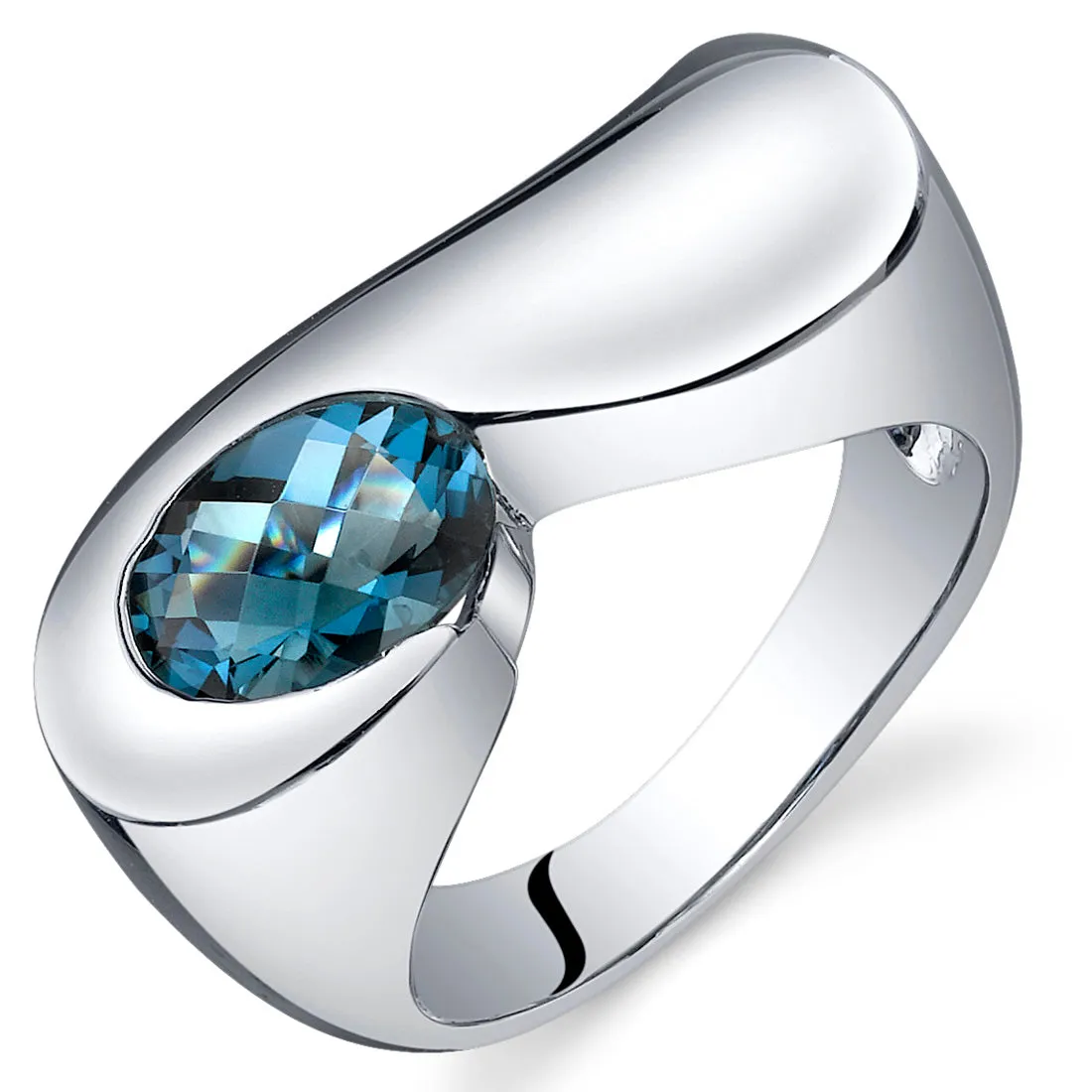 London Blue Topaz Oval Cut Sterling Silver Ring Size 8