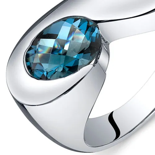 London Blue Topaz Oval Cut Sterling Silver Ring Size 8