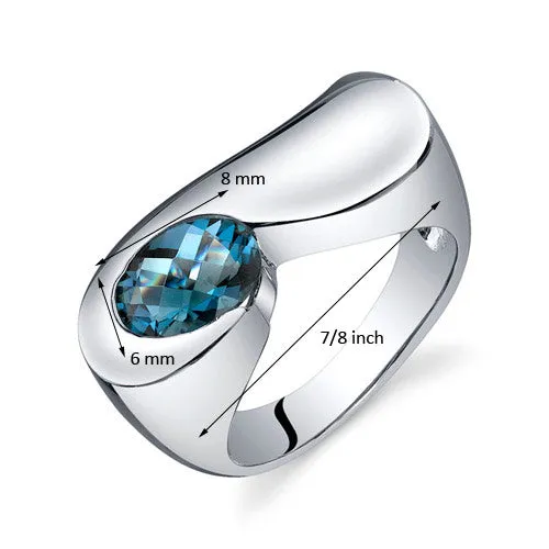 London Blue Topaz Oval Cut Sterling Silver Ring Size 8