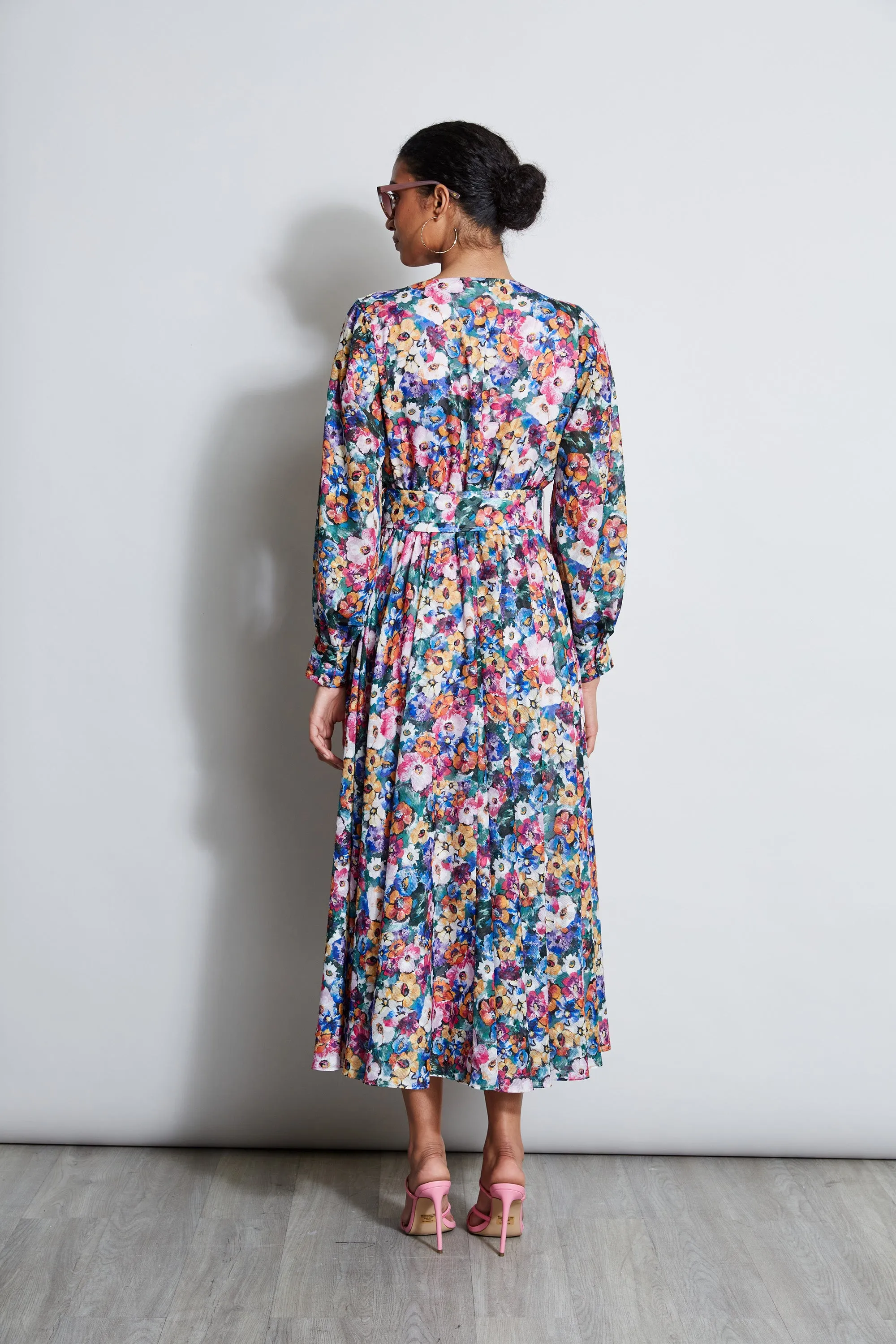 Long Sleeve Floral Belted Dress