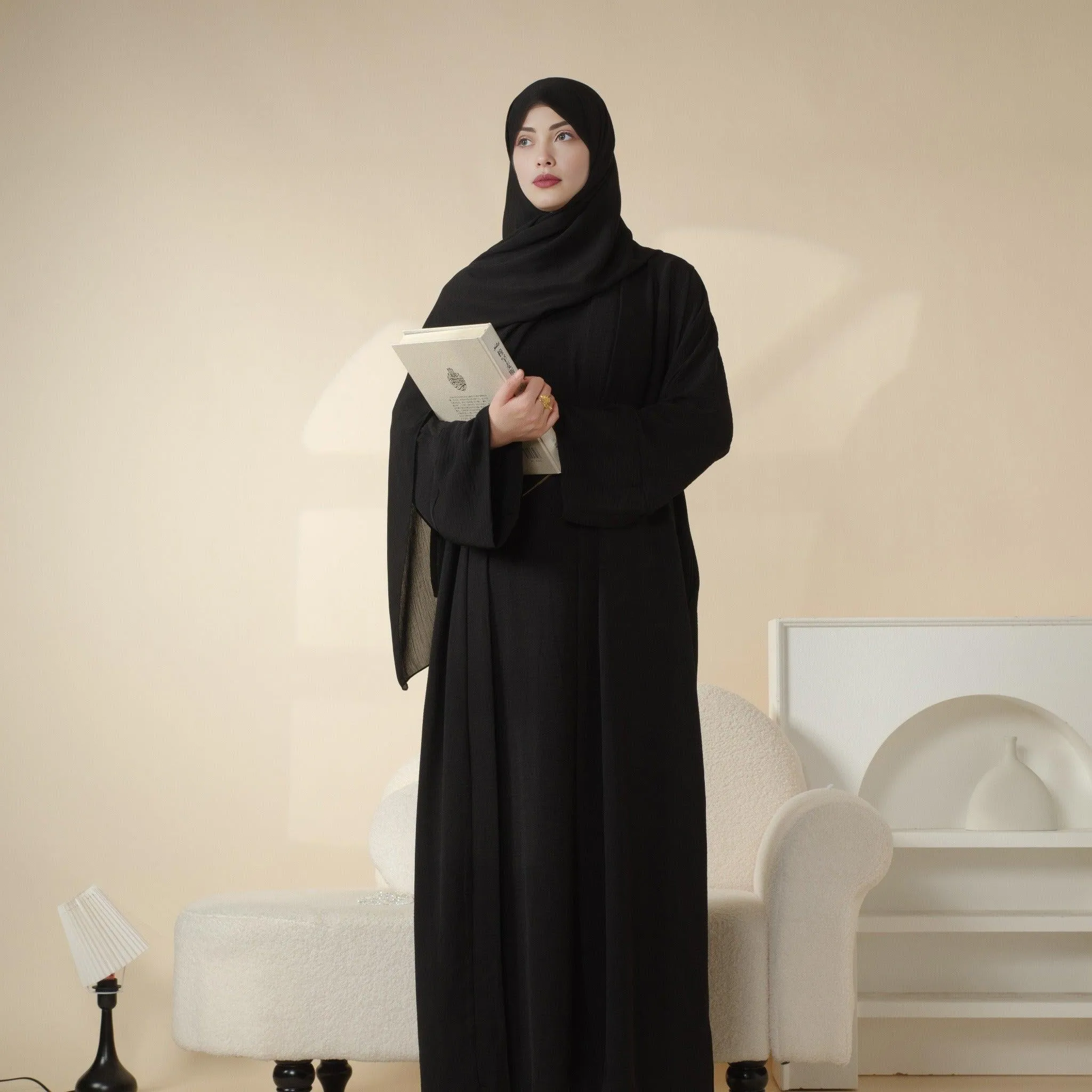 MA002 Crepe Pocket Open Abaya Set 2-Piece