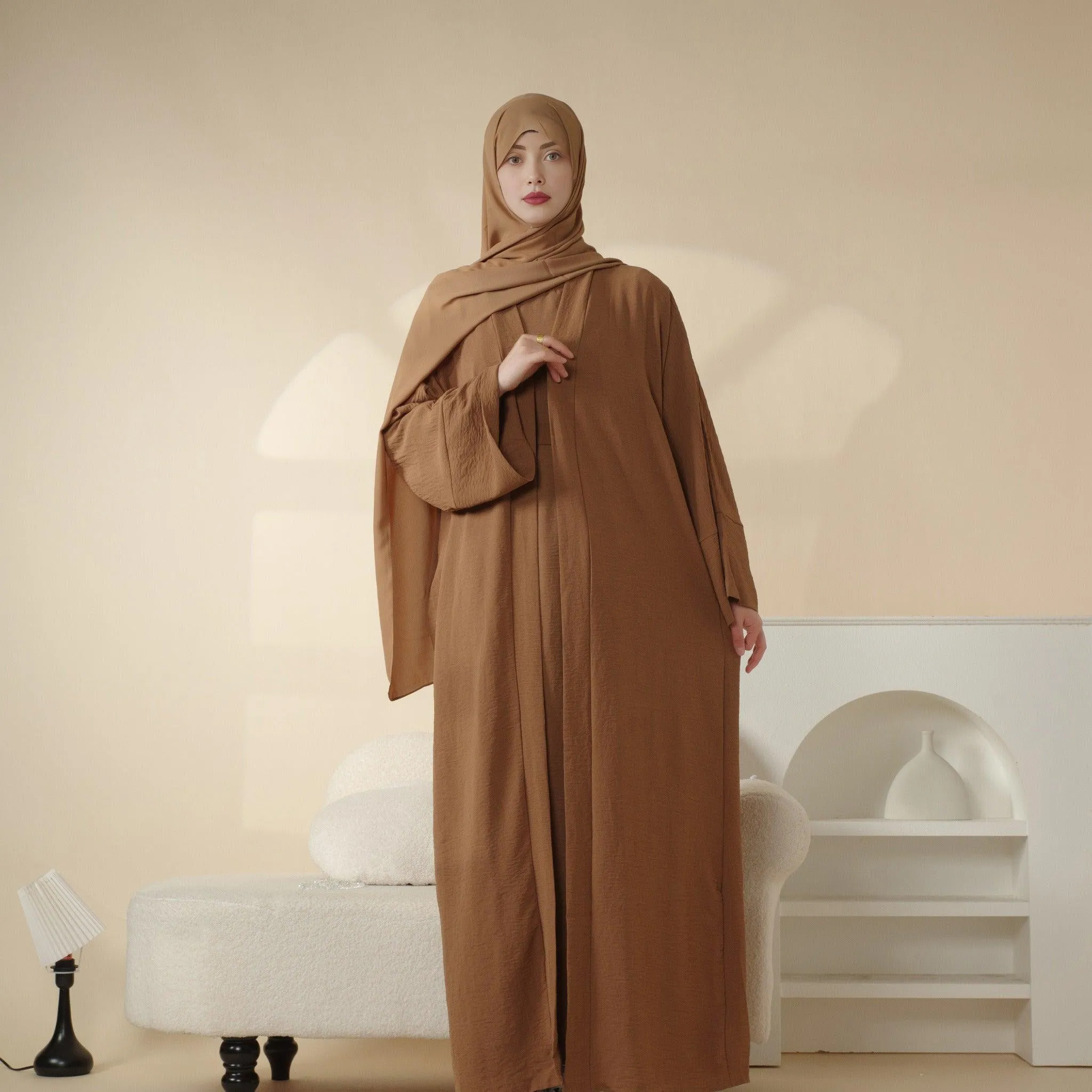 MA002 Crepe Pocket Open Abaya Set 2-Piece