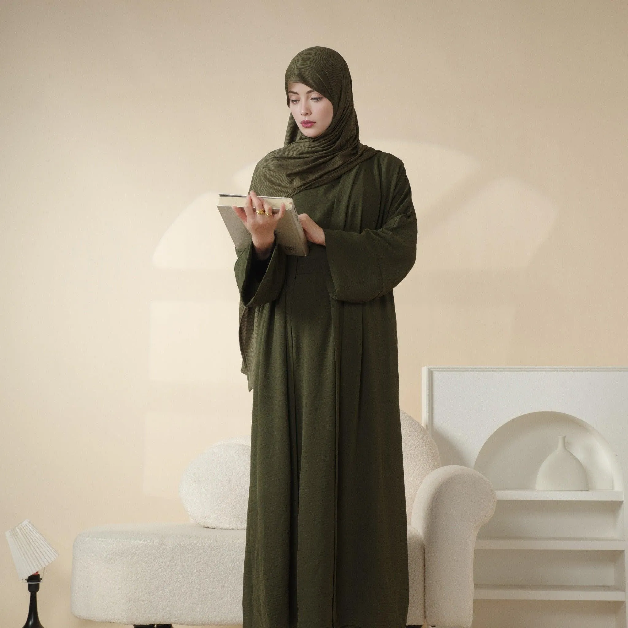 MA002 Crepe Pocket Open Abaya Set 2-Piece