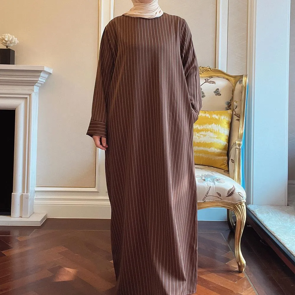 MA020 Winter Stripe Abaya With Pocket