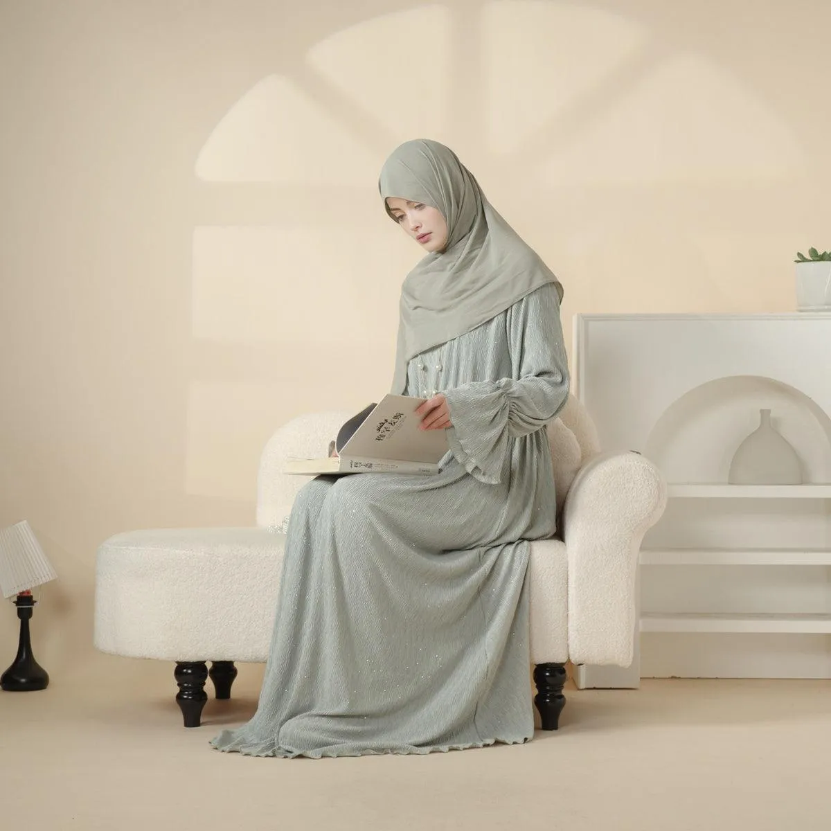 MA038 Pleated Sparkle Abaya Dress