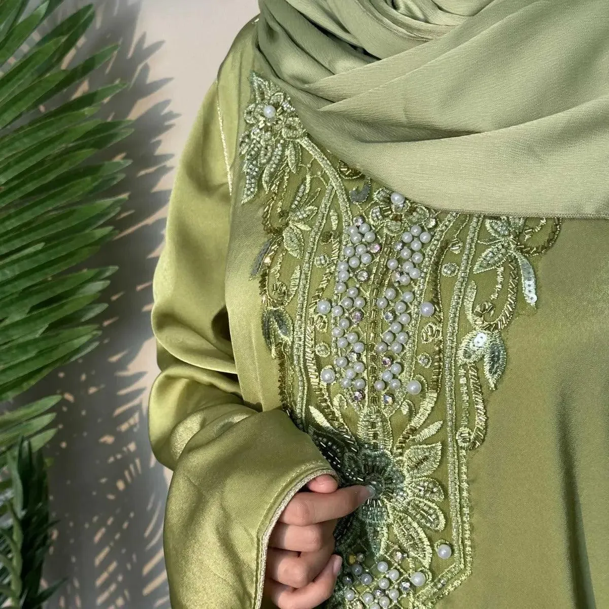 MA044 Satin Embroidered Plain Abaya