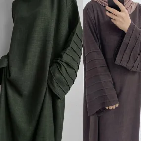 MA051 Solid Wrinkle Sleeve Abaya