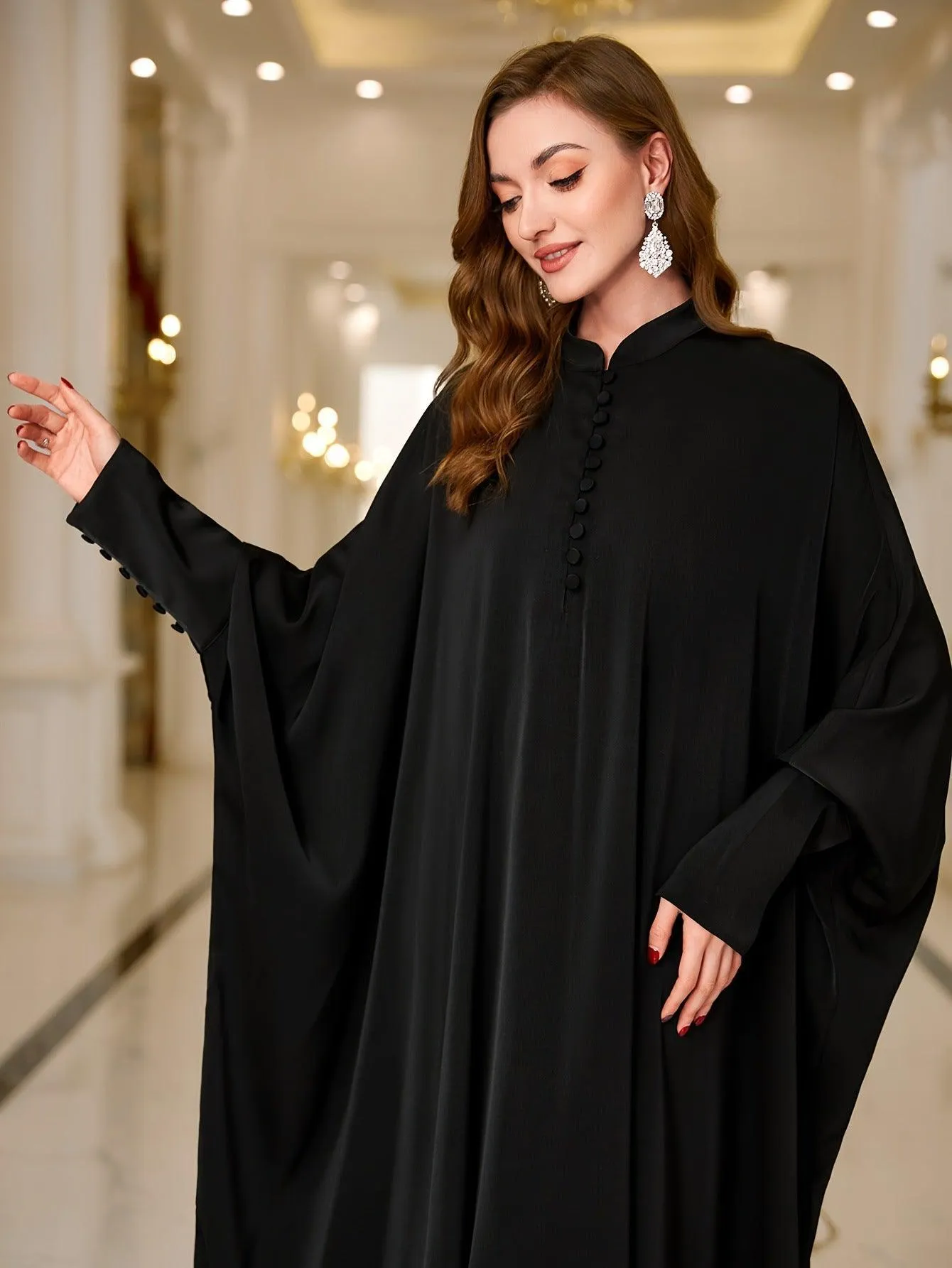 MA057 Button Batwing Sleeve Abaya