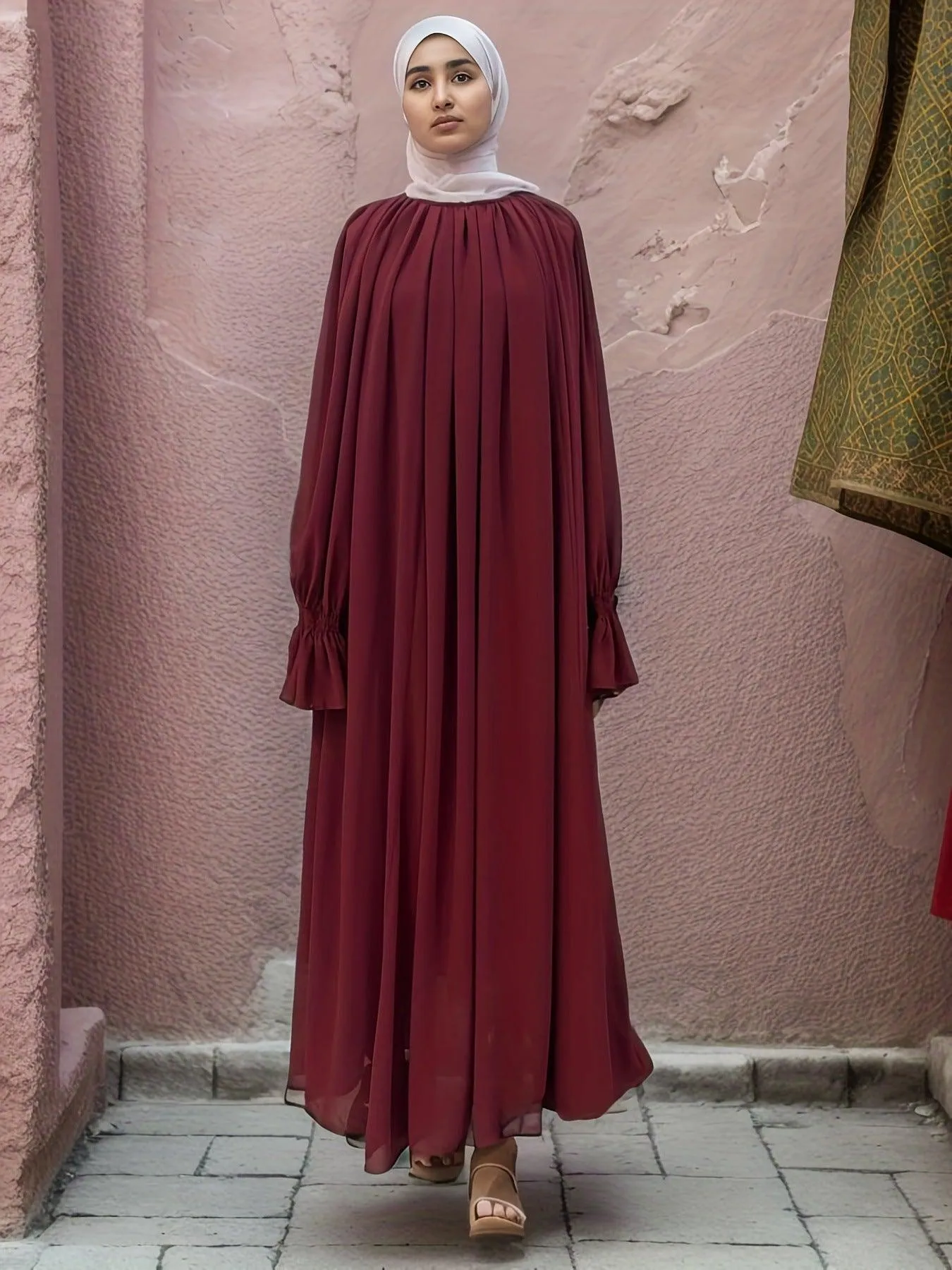 MA064 Chiffon Pleated Abaya