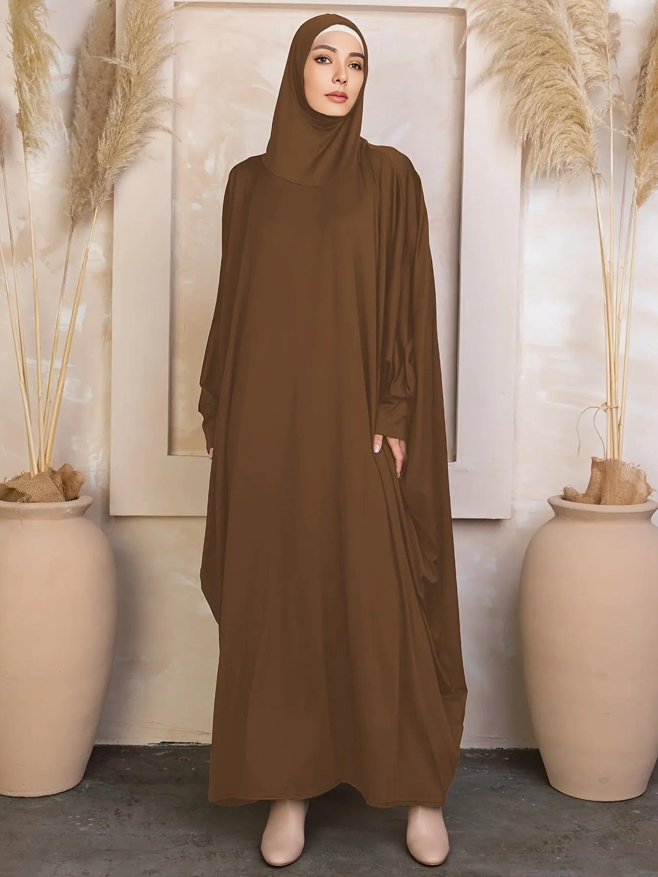 MA069 Solid Colour Loose Bat Sleeve Abaya