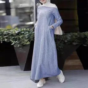 MA071 Striped Abaya With Pockets