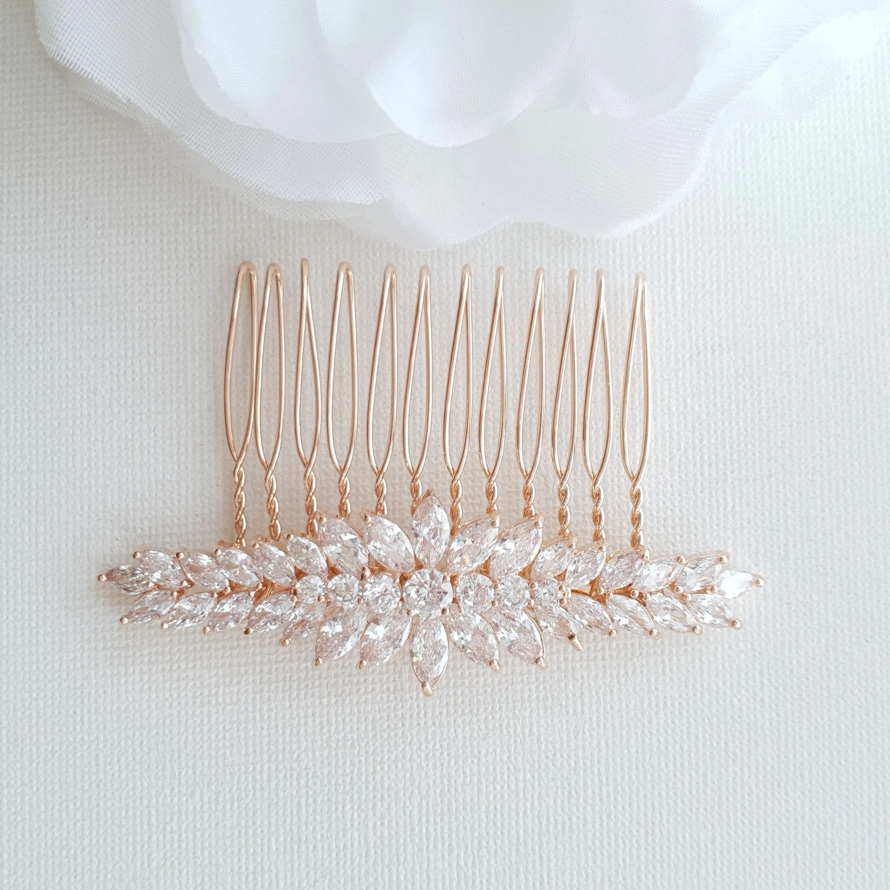 Marquise Hair Comb for Brides in Rose Gold-Giselle