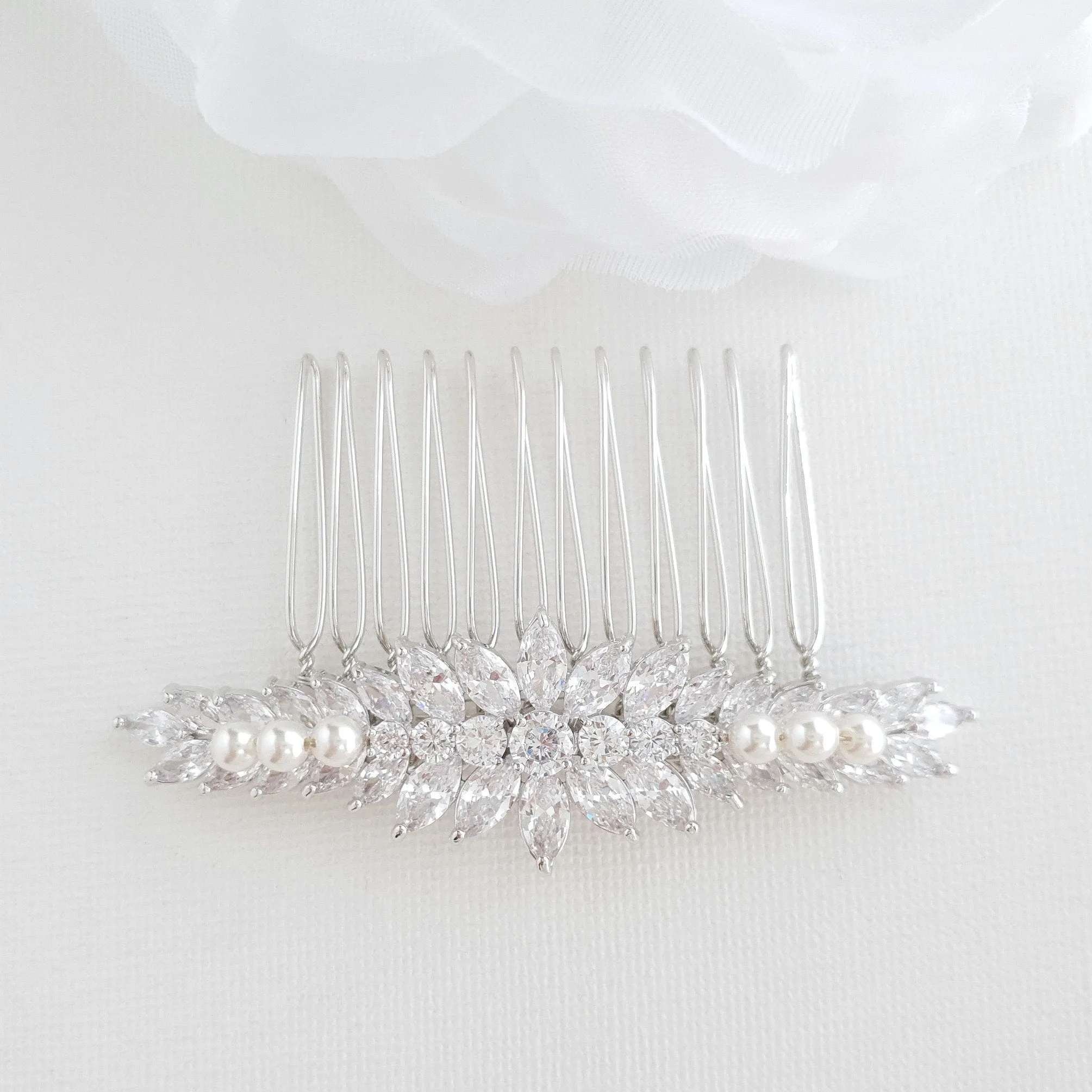 Marquise Hair Comb for Brides in Rose Gold-Giselle