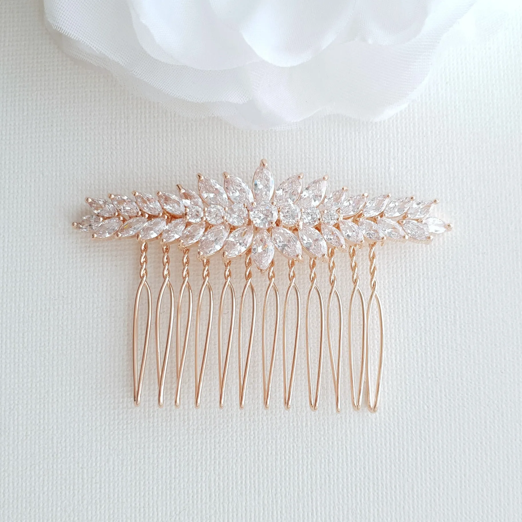 Marquise Hair Comb for Brides in Rose Gold-Giselle