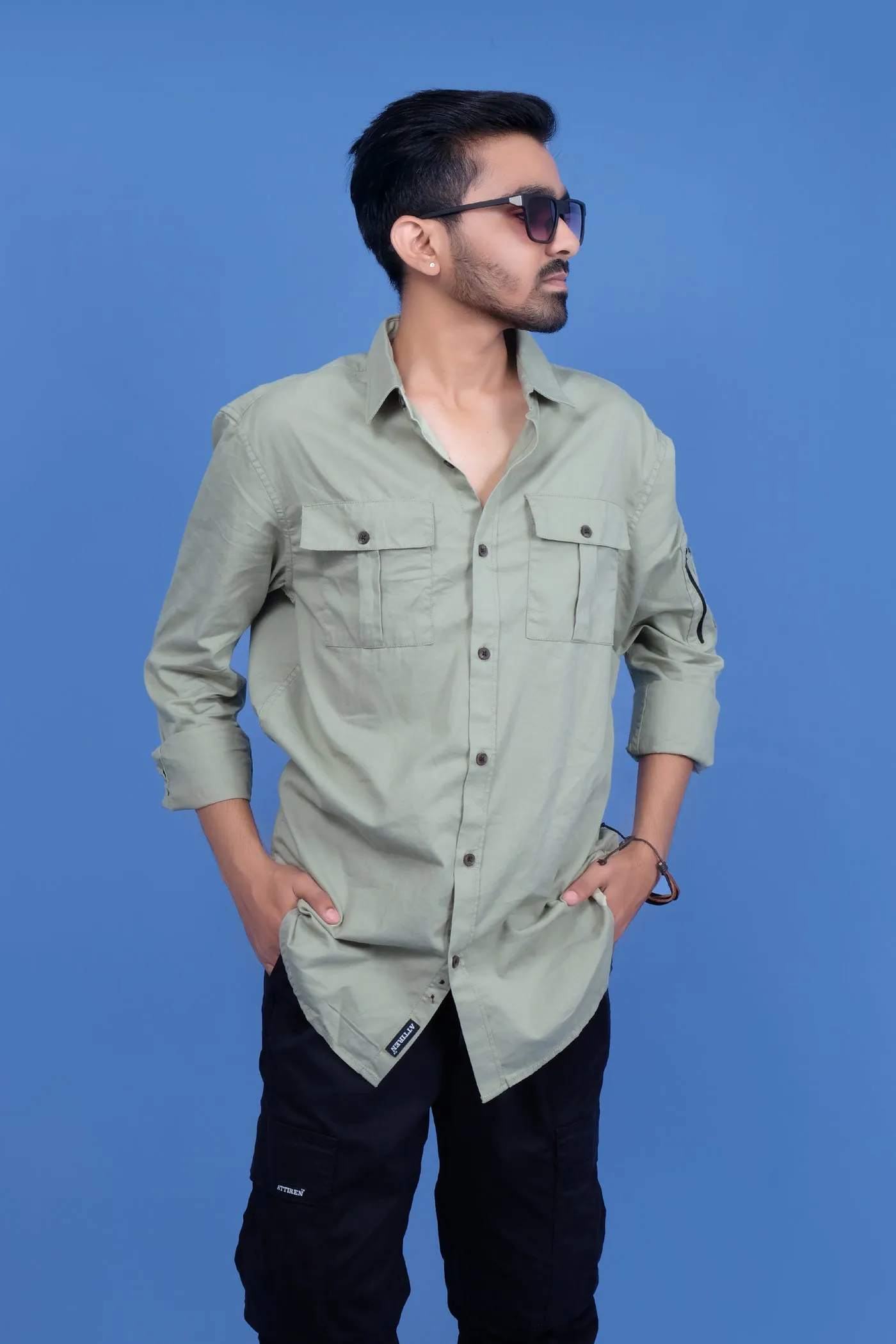 Men Slim Fit Shirt With Flap Pockets